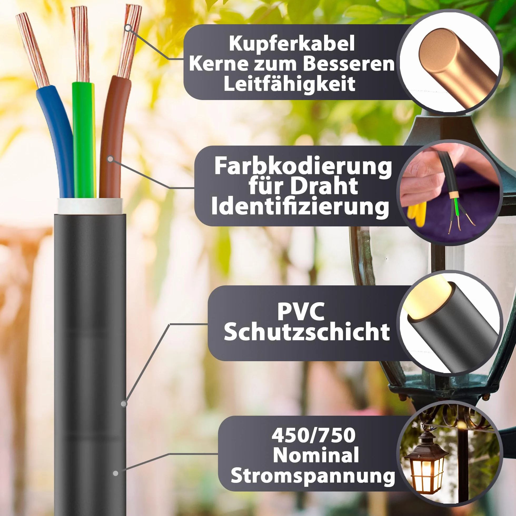 Przewód gumowy od 5 do 100 m, kabel zasilający na plac budowy H07RN-F 3G4 mm², elastyczny przewód z przewodem ochronnym do ciężkich urządzeń (10 m)