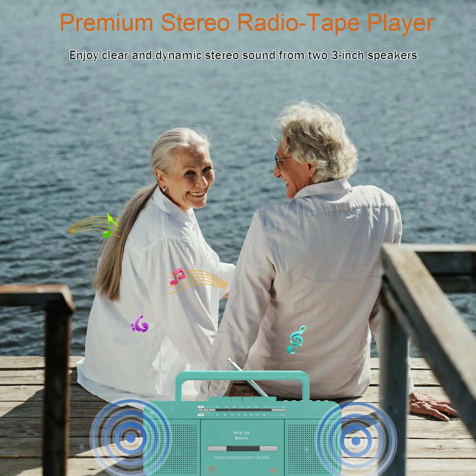 WISCENT Odtwarzacz kasetowy USB Bluetooth AM/FM Radio stereo, konwerter na MP3, głośniki 3", przenośny
