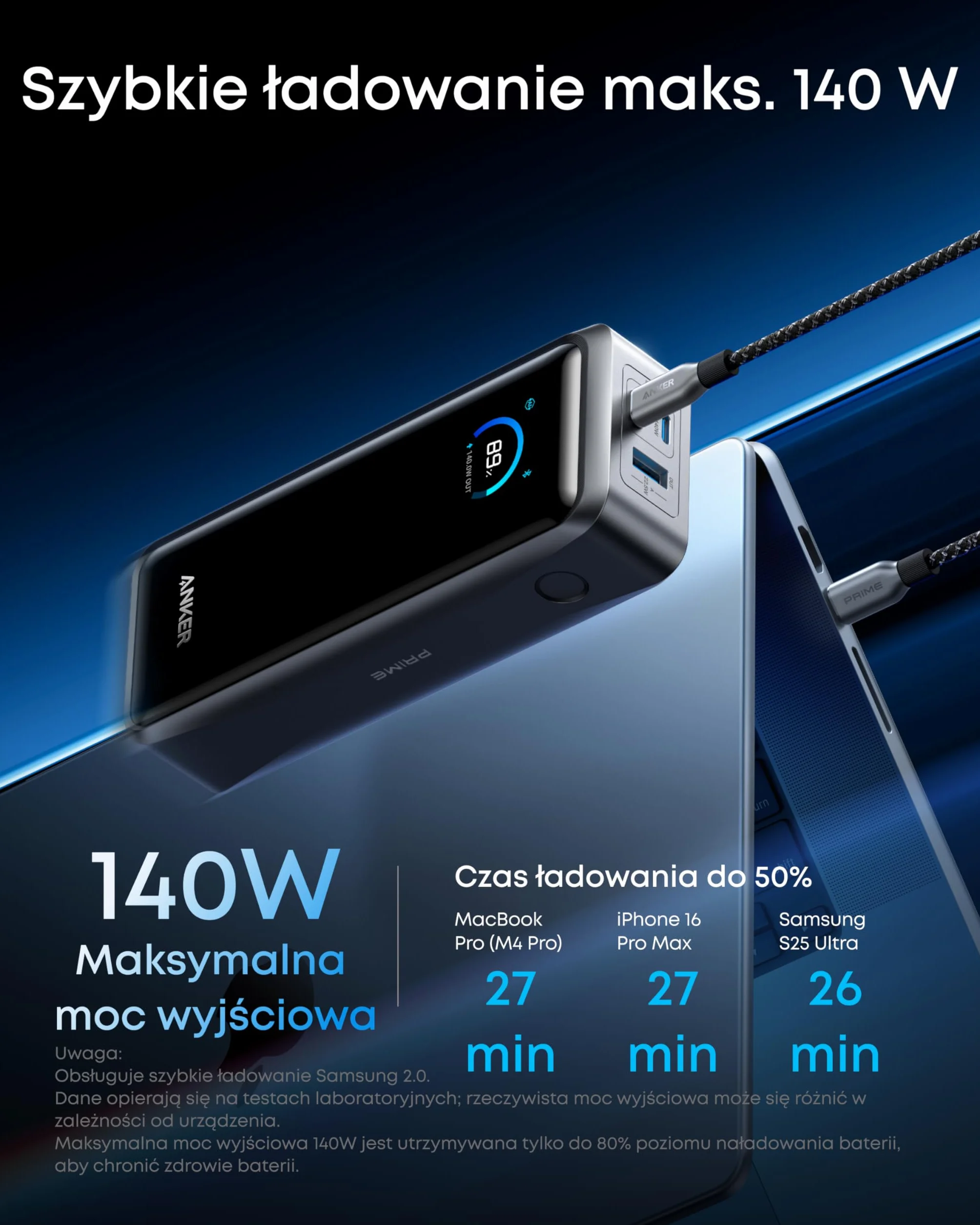 Anker Prime Power bank 26 250 mAh 300 W 3 porty przenośny sterowanie aplikacją
