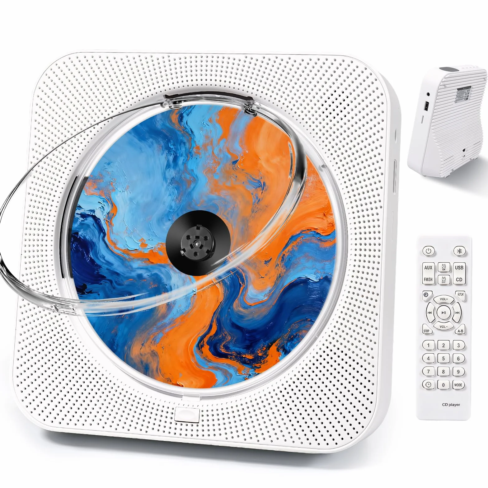Przenośny Odtwarzacz CD Bluetooth 5.1 z Głośnikiem HiFi, Radio FM, Wyświetlacz LCD, AUX, USB, Zdalne Sterowanie (Biały)