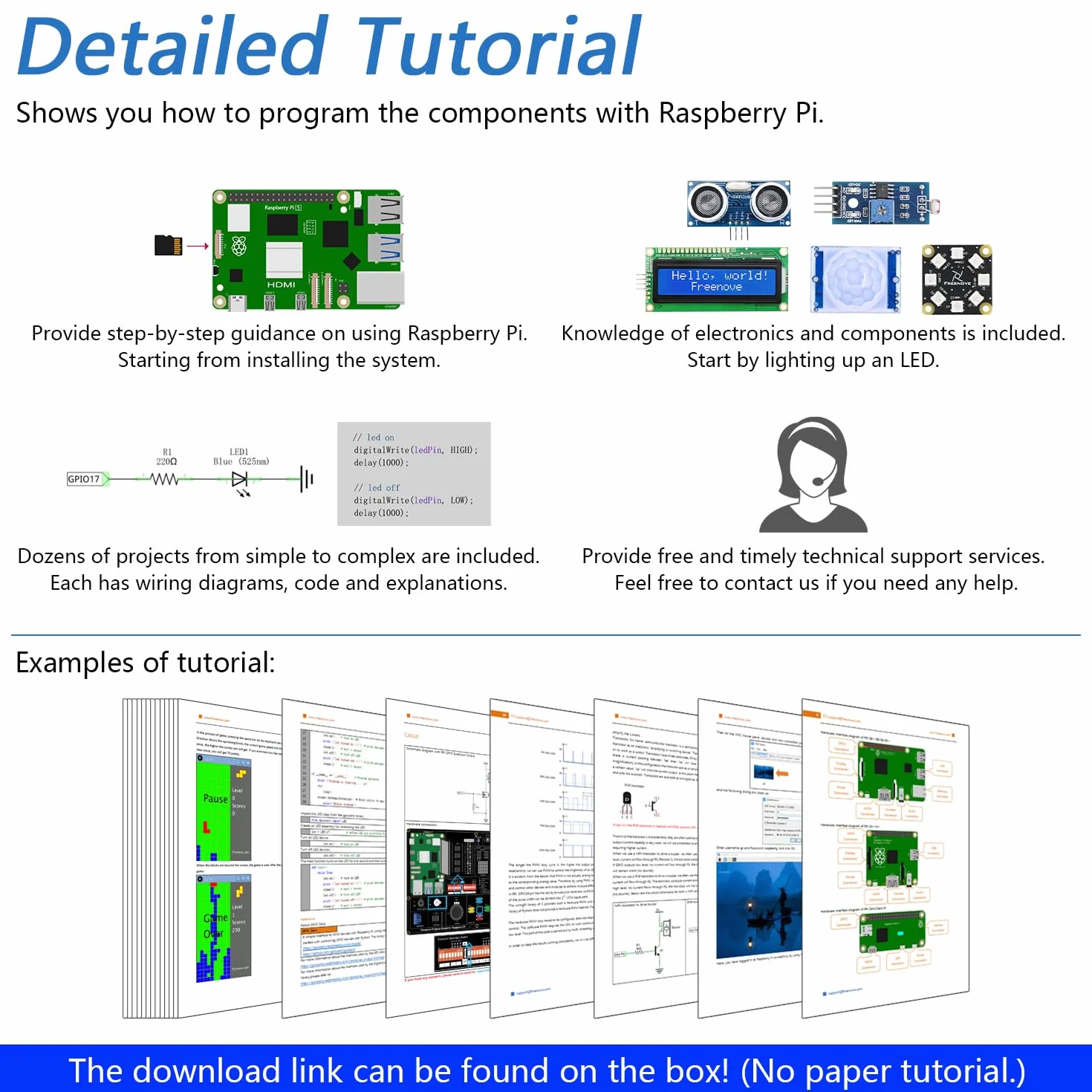 Freenove Projects Kit for Raspberry Pi 5 4 B 3 B+ 400 Zero 2 W, Simple Wiring, 860-Page Detailed Tutorial, Python C Java Scratch Processing Code, 132 Projects (Raspberry Pi NOT Included)
