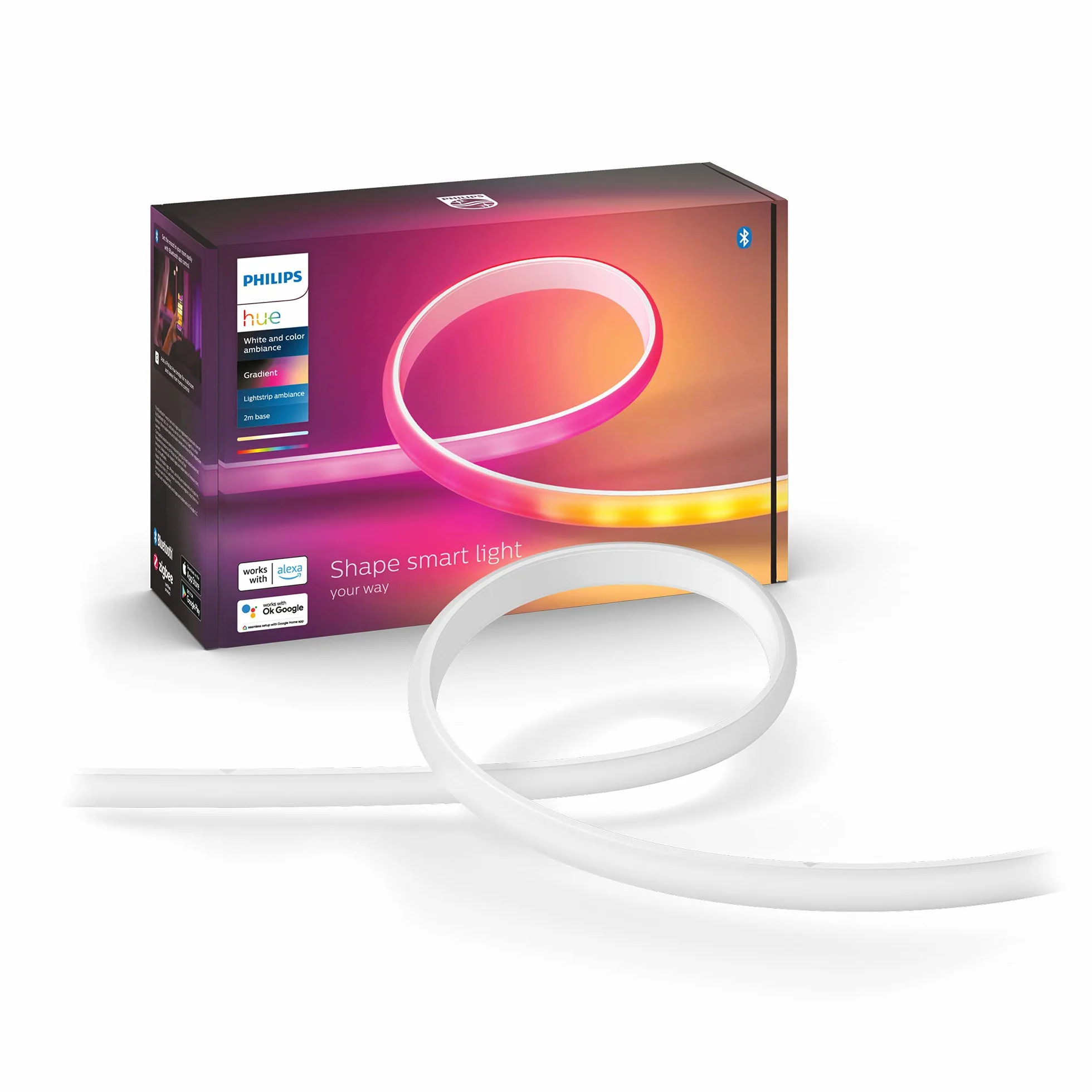 Philips Hue Taśma White and Color Ambiance - Pasek LED Gradient (baza, 2m) 16 mln Kolorów, Taśma LEDowa Smart LED z Możliwością Przyciemniania