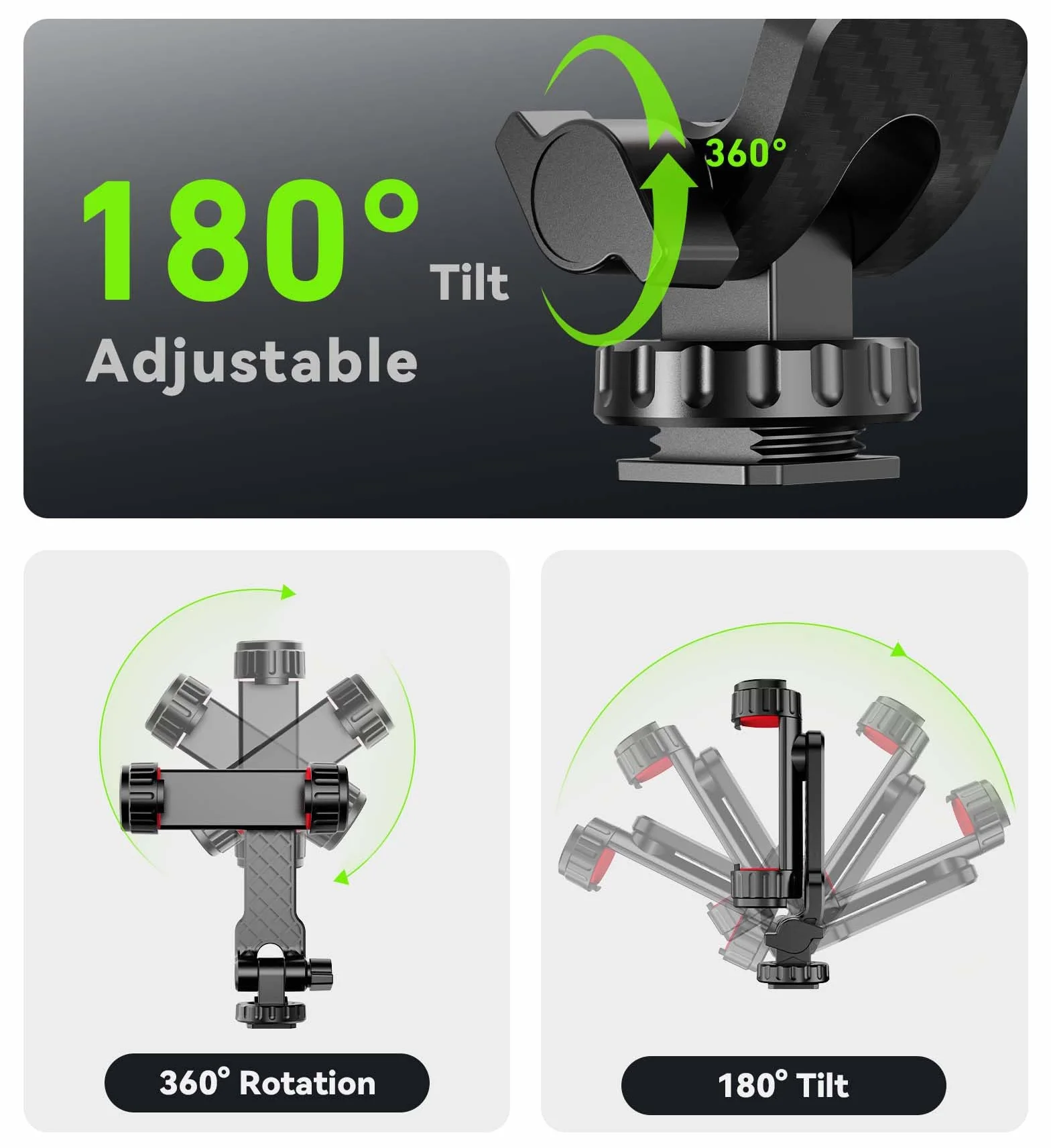 YZNT Uniwersalny uchwyt do telefonu z obrotem 360°, gwint 1/4", 2 adaptery