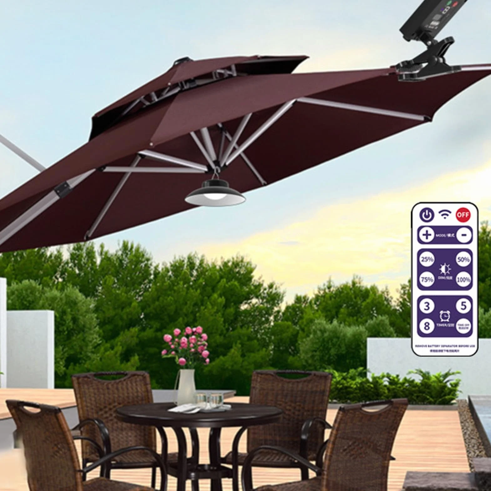 Outdoor Solar Umbrella Light Przenośne światło Słoneczne LED 3 Regulacja Temperatury Barwowej za pomocą Pilota Zdalnego Sterowania