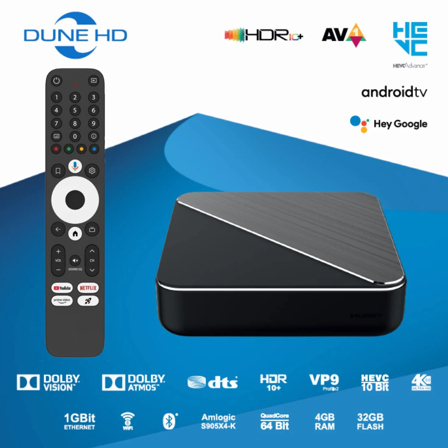 Dune HD Homatics Box R 4K Plus Android TV 14 | Odtwarzacz Multimedialny | Chromecast | Mini PC | Netflix | Dolby Vision & Atmos | 4GB, AV1, Wi-Fi 6, 1Gbit, ISO DV P7 FEL MKV AFR | HDR10+ | DTS
