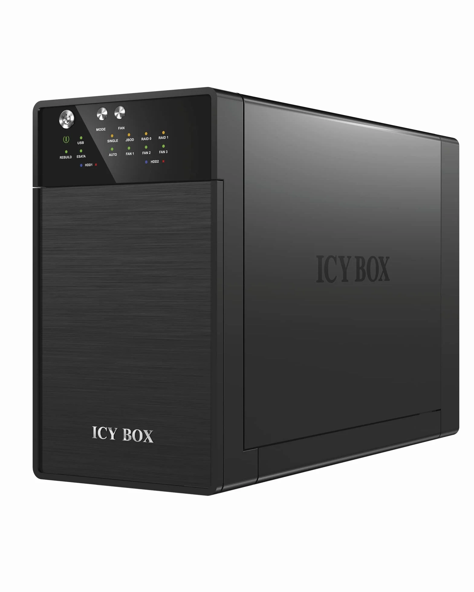 ICY BOX IB-RD3620SU3 zewnętrzna obudowa 2 gniazda (Raid 0/1, Single, JBOD) do 2 x 3,5 cala SATA i, II, III dyski twarde, USB 3.0 (UASP) i złącze eSATA, inteligentny wentylator