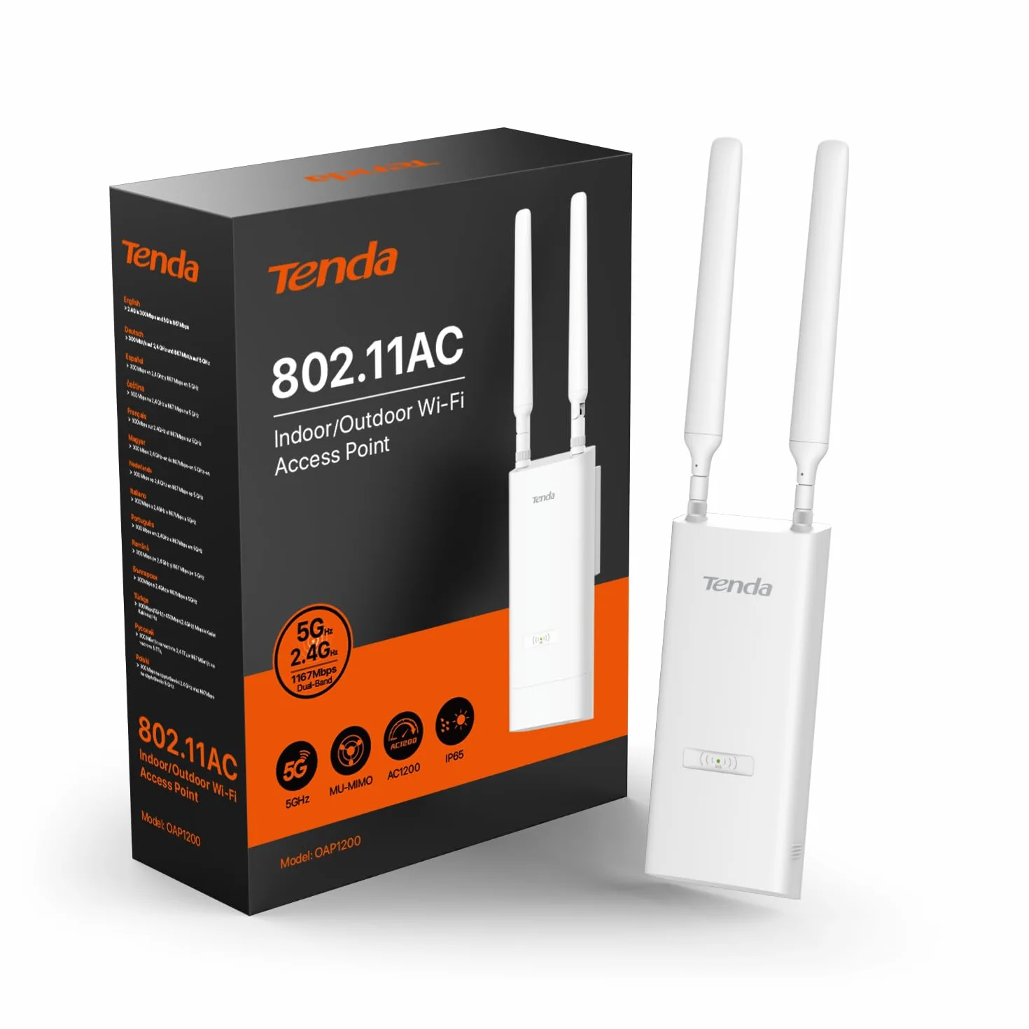 Tenda OAP1200 zewnętrzny punkt dostępowy AC1200 Gigabit Dualband PoE IP65 biały