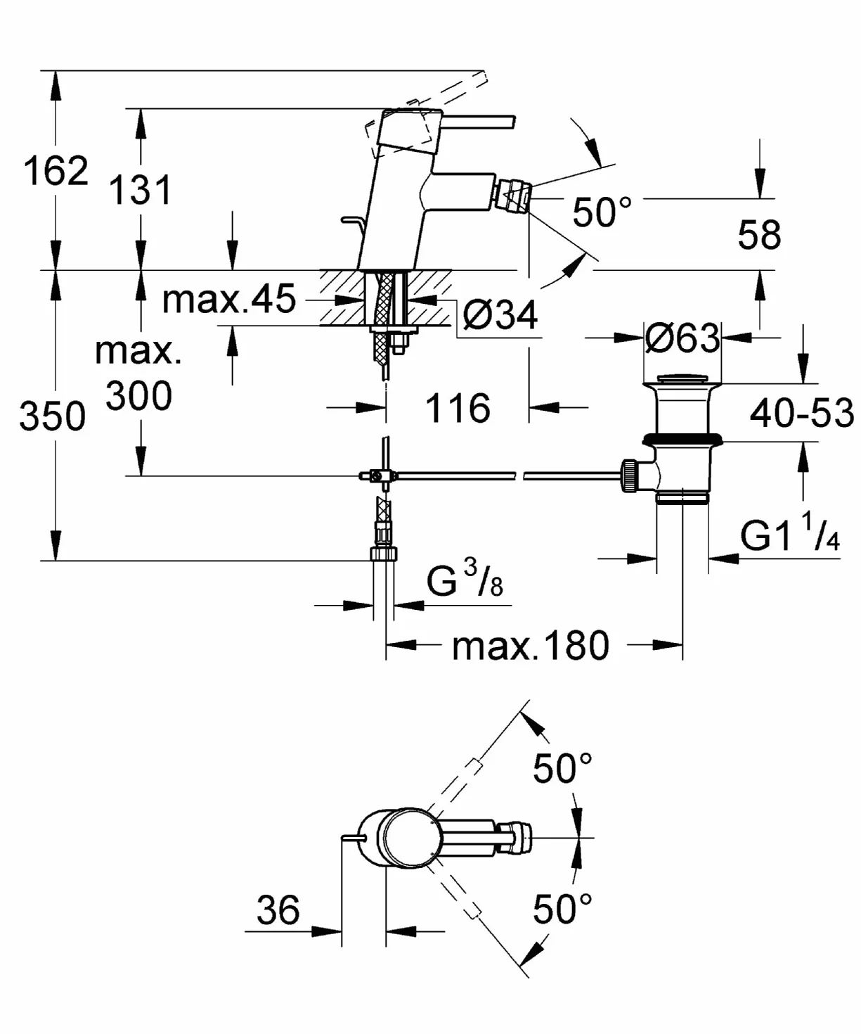 GROHE Concetto Jednouchwytowa bateria bidetowa, DN 15 Rozmiar S