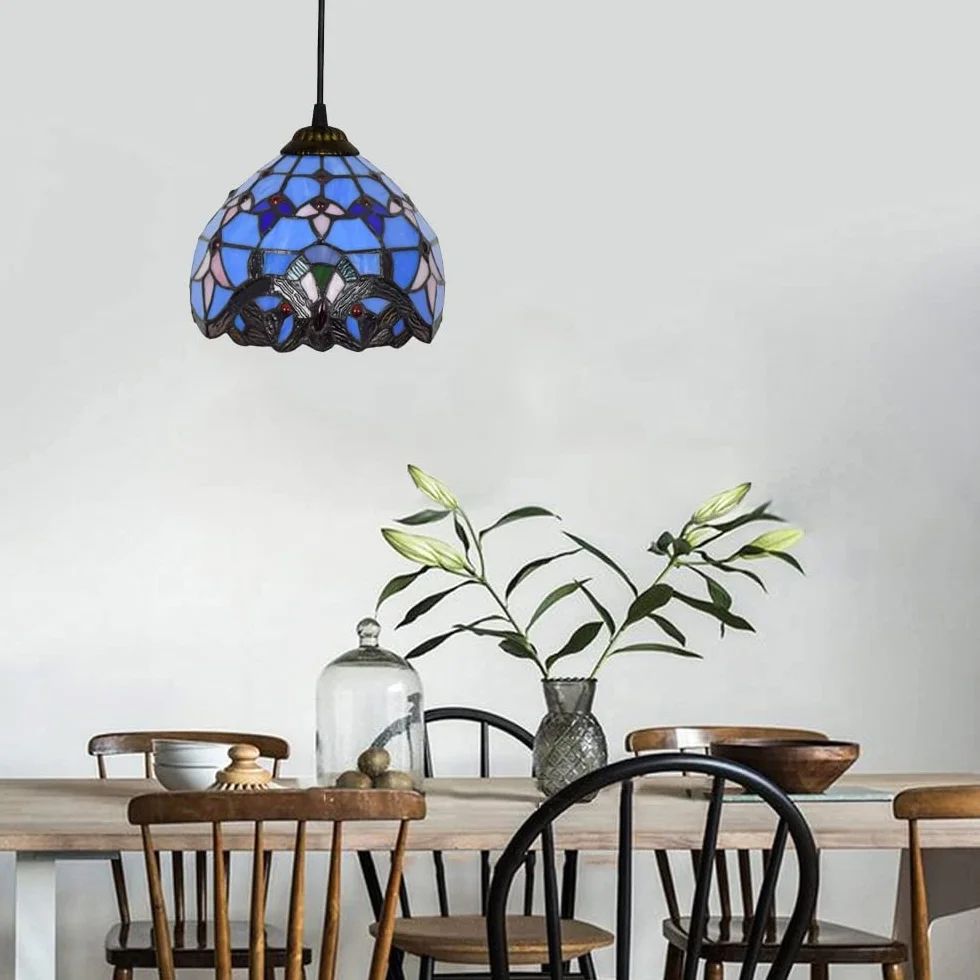 Niebieski styl barokowy szklana lampa wisząca witraż nowoczesny żyrandol 6 cali szeroka rustykalna szklana lampa wisząca do wyspy kuchennej jadalnia bar oświetlenie wewnętrzne Star of Light