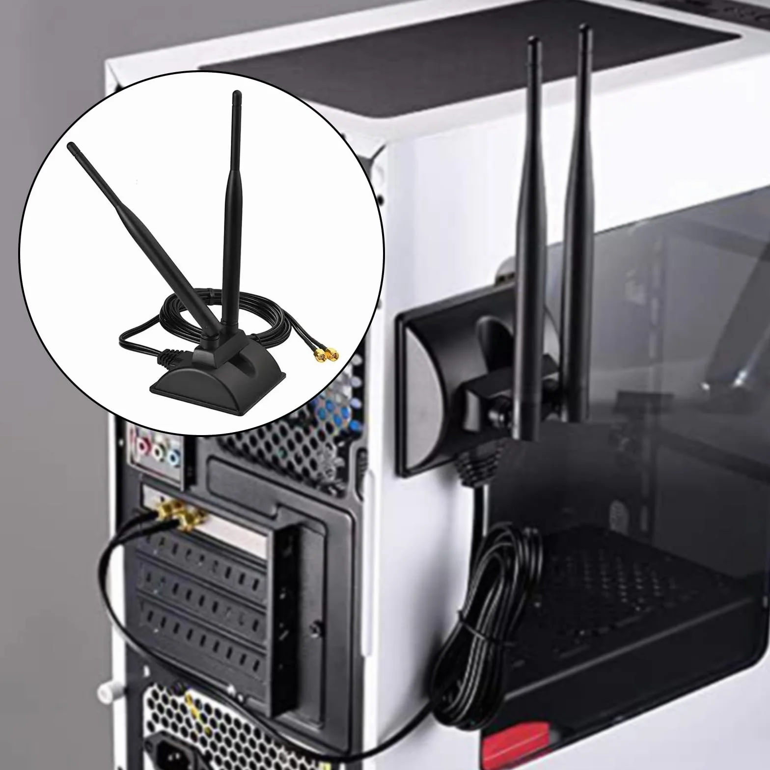 GERUI Tianxian-01 dwuzakresowa antena Wi-Fi 8 dBi 2,4 GHz 5,8 GHz SMA Bluetooth 6DB wielokierunkowa High Gain z podstawą magnetyczną