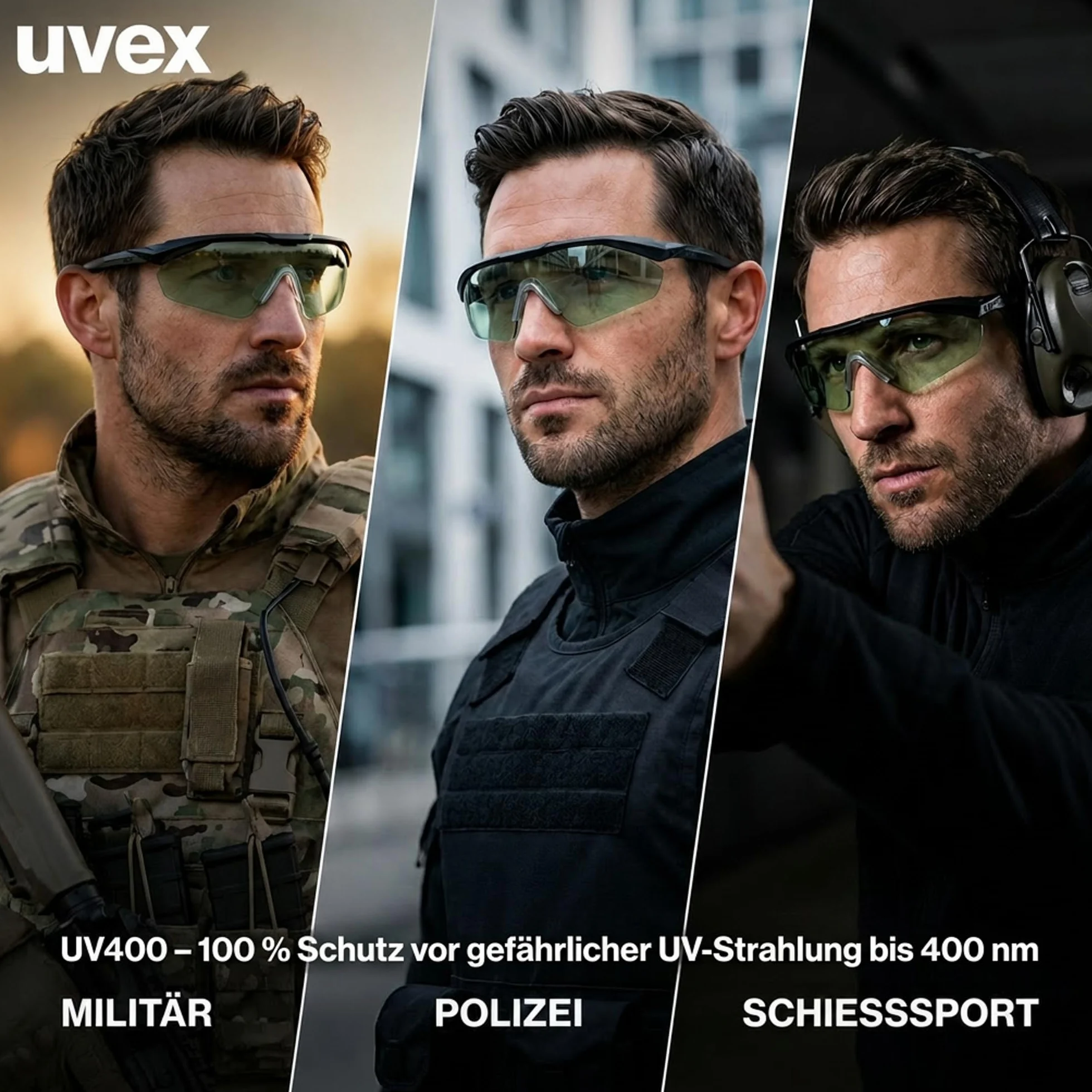 Uvex Apache Spec Variomatic - Okulary ochronne premium z etuikiem - Okulary skroniowe specjalnie dla władz i zastosowań taktycznych - Samoczyszczące, przeciwmgielne i odporne na zarysowania - STANAG
