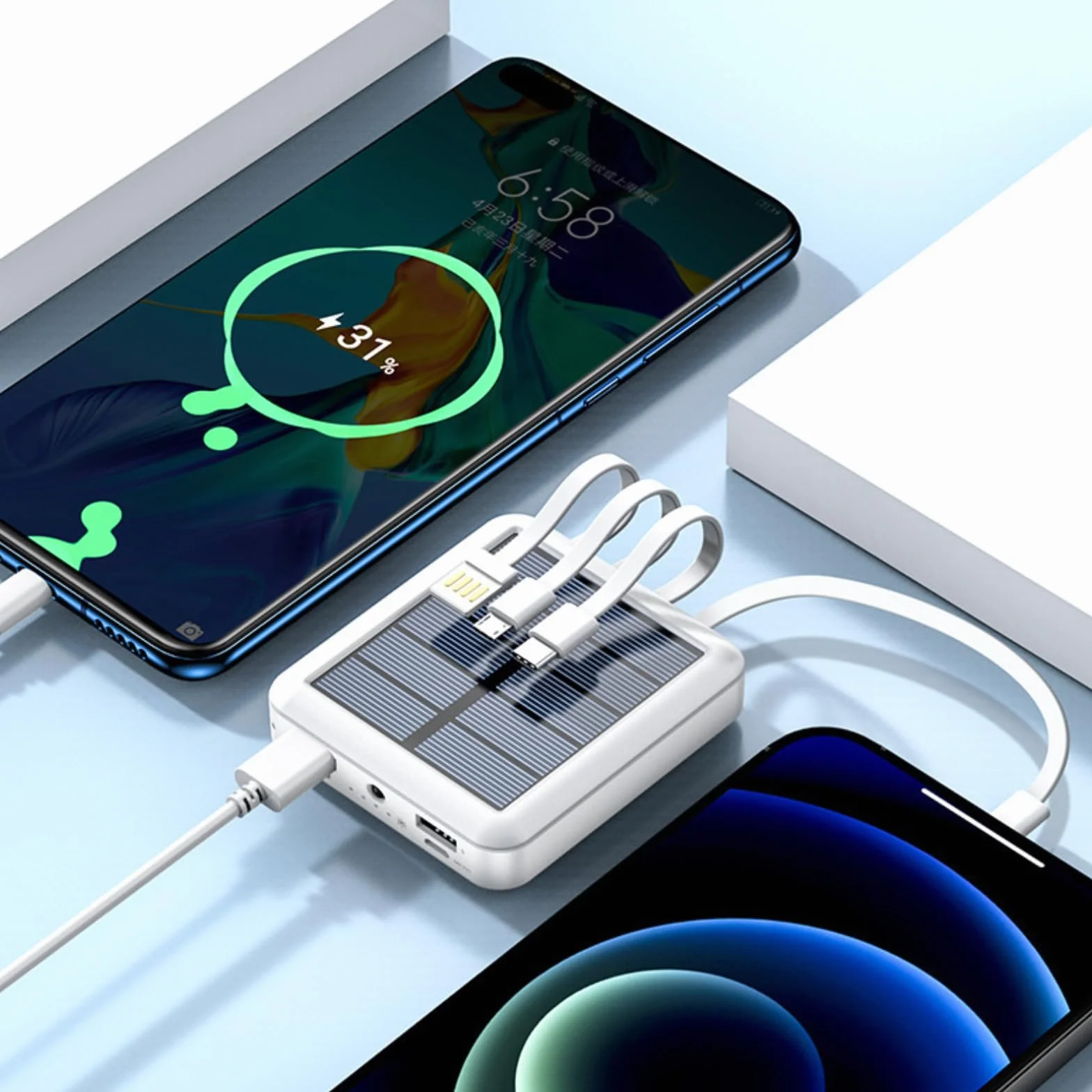 Solar Power Bank 20000mAh Outdoor Wasserdicht Weiß