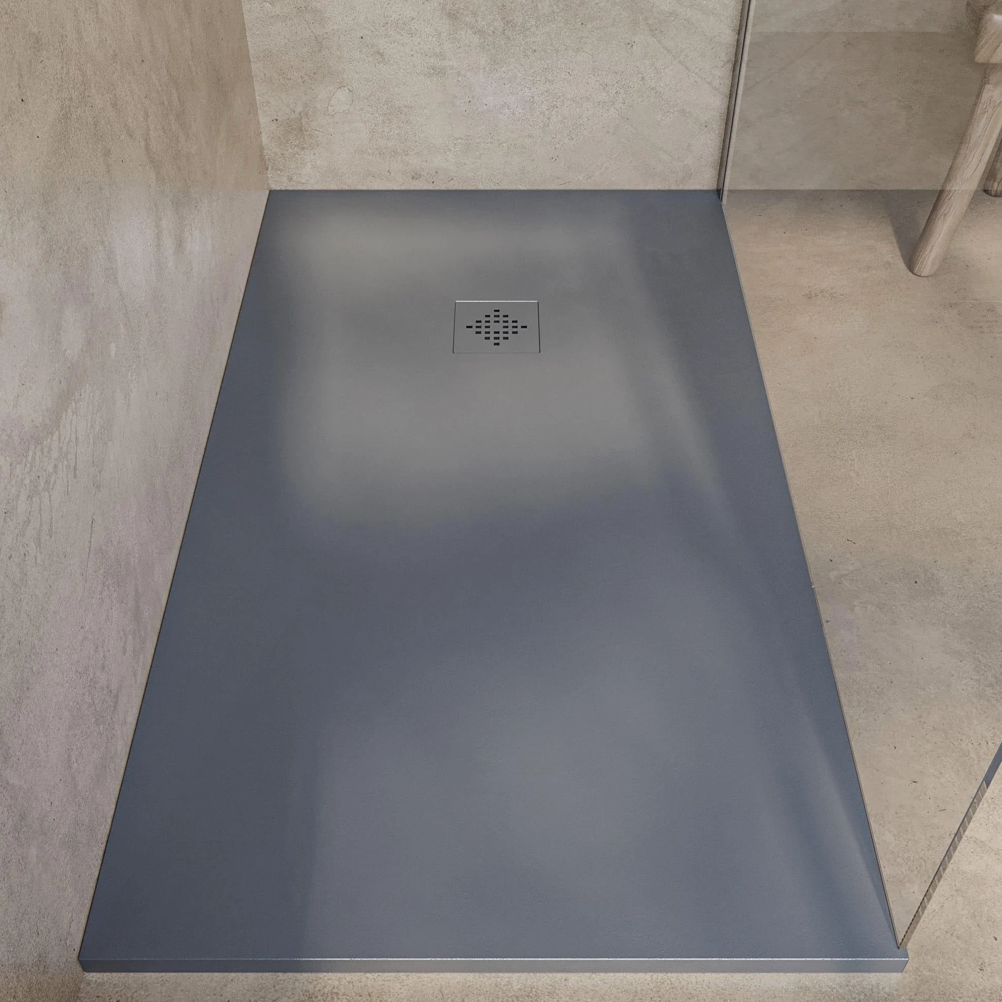 SOULHOME Brodzik prysznicowy– Żywica– Gel Coat– Gładki Jedwab tekstura – Antypoślizgowy – Kolor cementowoszary – 160X70- Niski 3 cm– Z dodatkowym syfonem – Standard