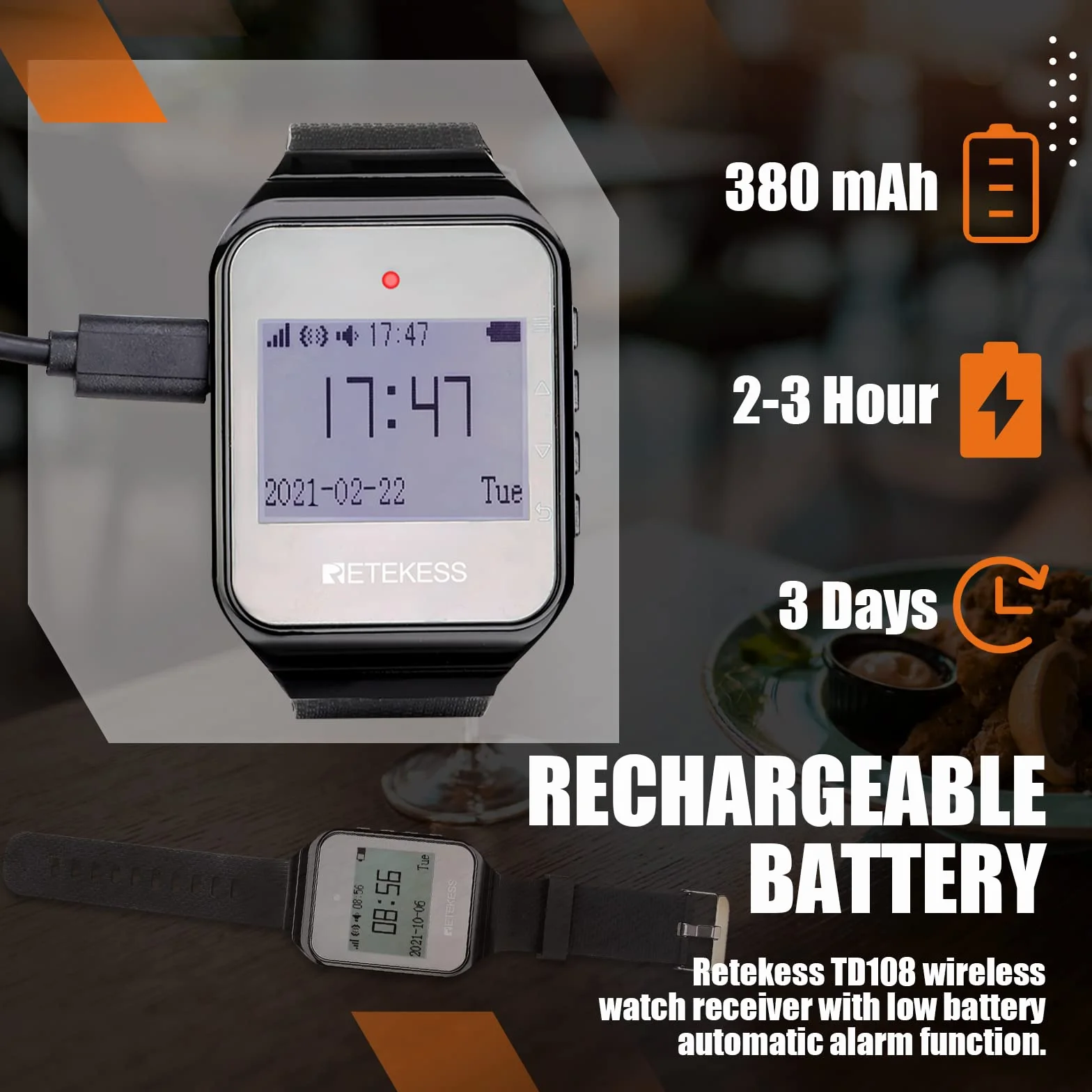Retekess TD108 Restaurant Pager System Wywołanie Kelnera Portugalski Angielski 72H Czas Czuwania