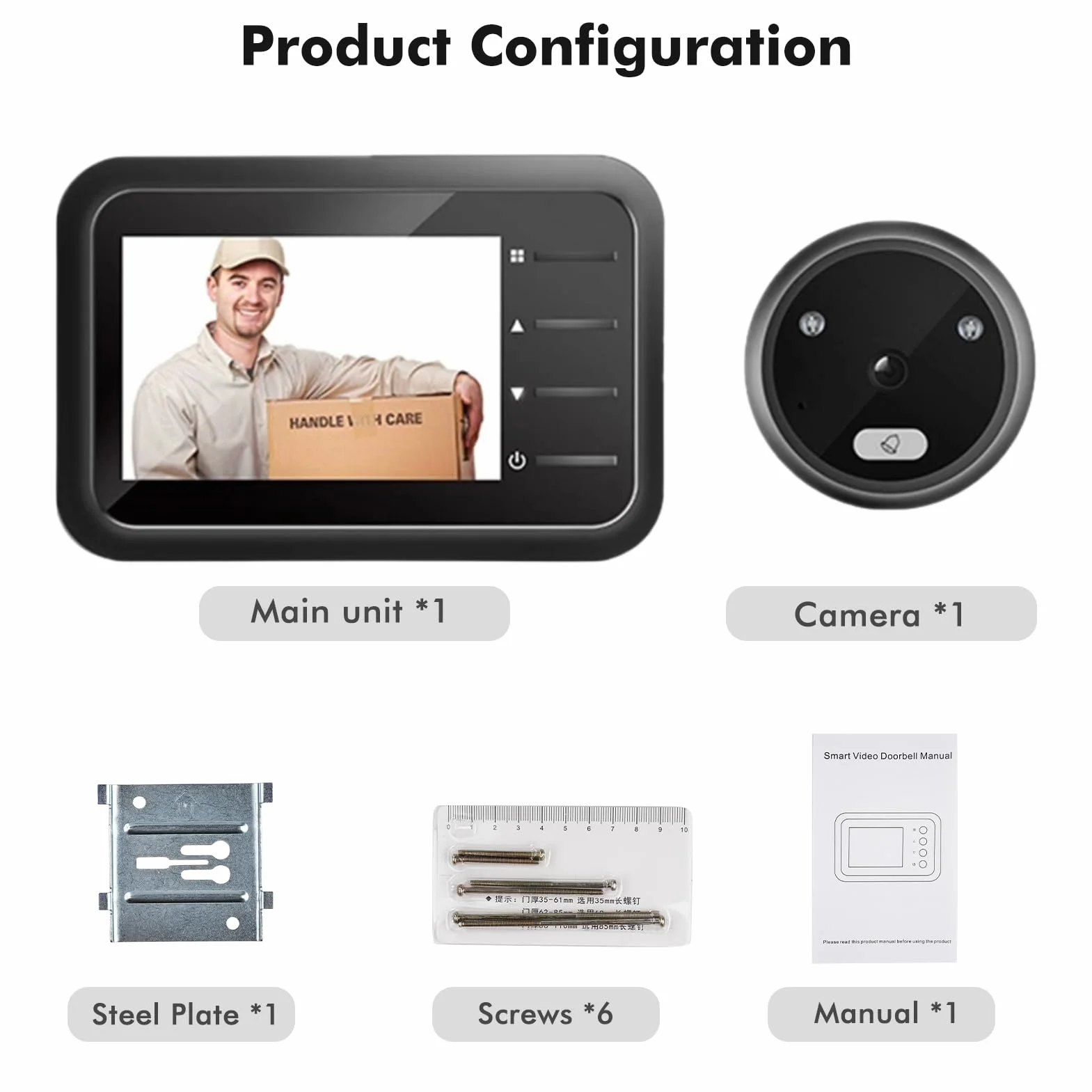 Nikou 2,4-calowy ekran TFT LCD, inteligentny wizjer do drzwi, kamera z dzwonkiem do drzwi, 4 dzwonki, szerokokątny aparat 1 MP 120°, widoczność w nocy, do domu, biura, mieszkania, hotelu
