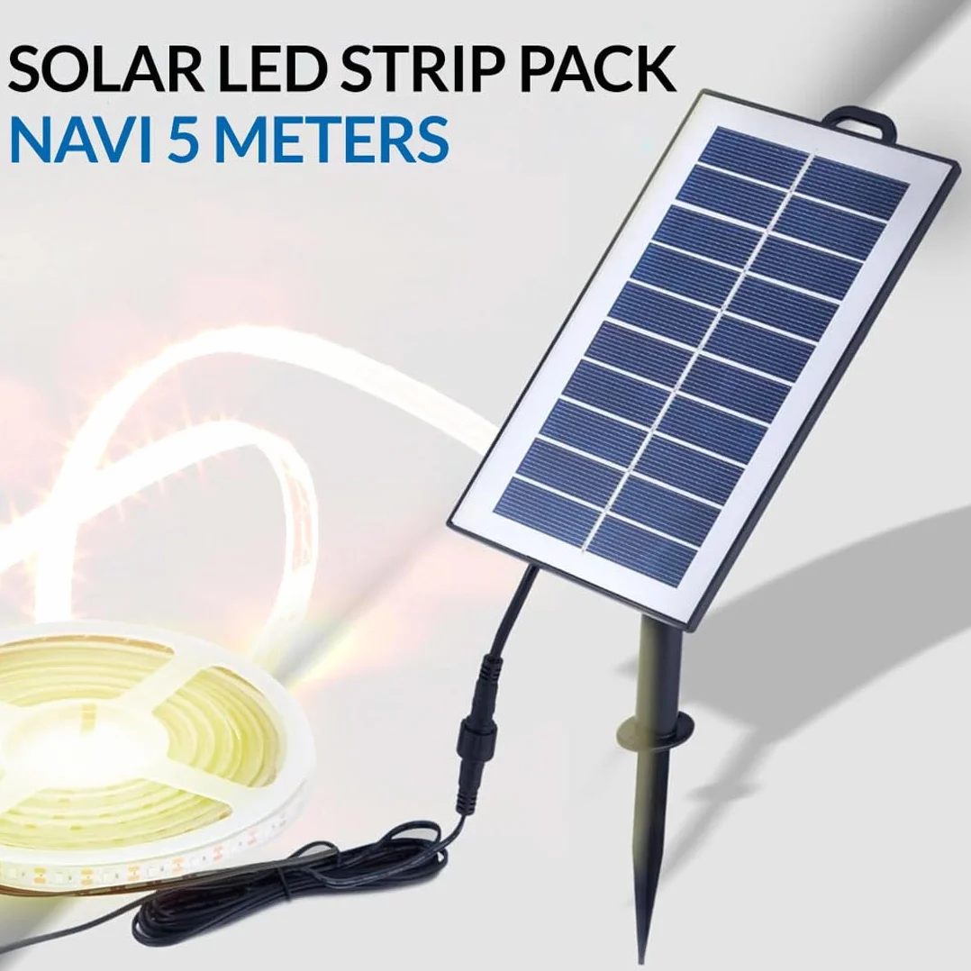 M Ledme - Zewnętrzna solarna listwa LED do ogrodu 5 metrów z pilotem, wodoszczelna IP68, 300 diod LED, ciepła biel, z zestawem instalacyjnym do paneli słonecznych, do ogrodu, domu, dekoracyjna