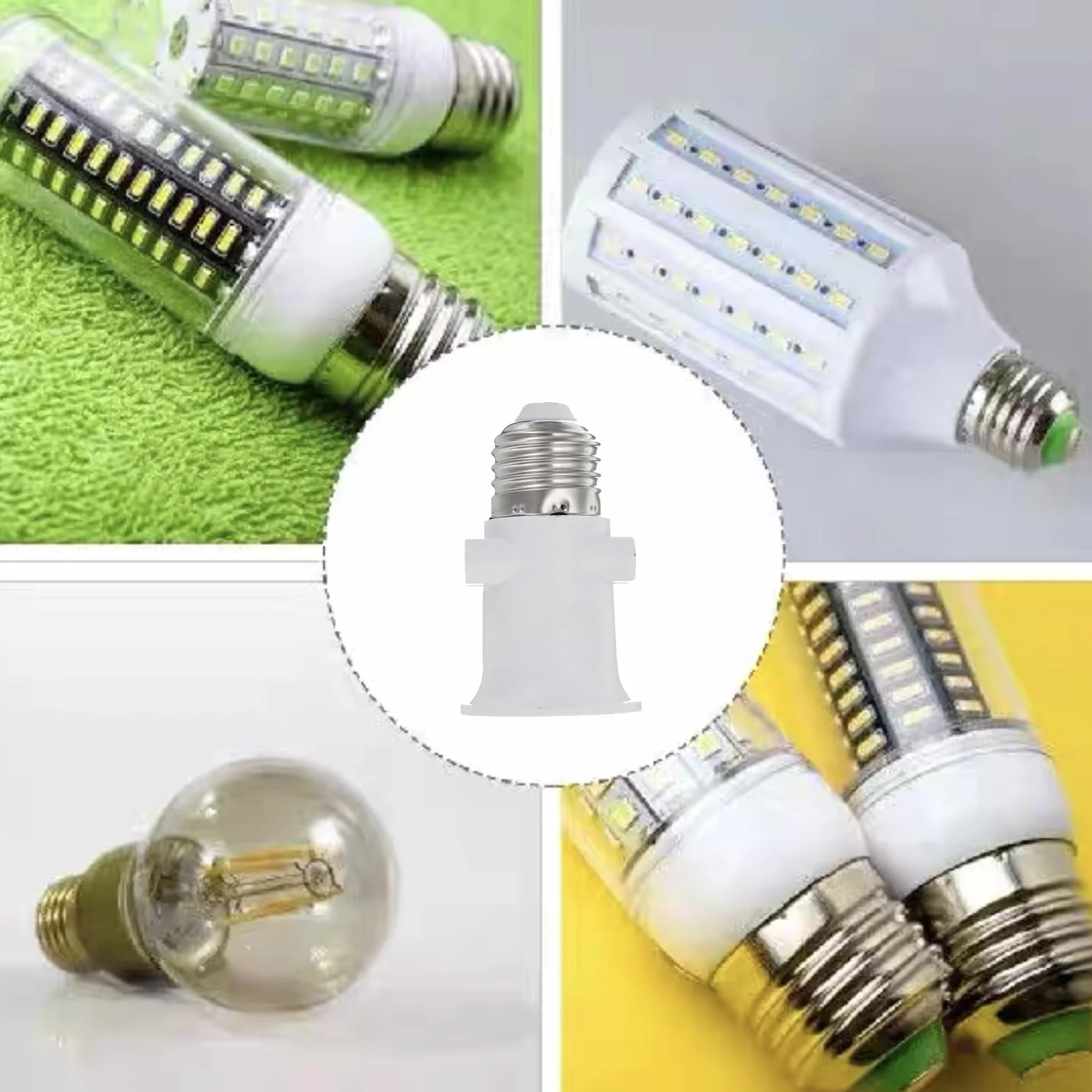 Adapter – adapter oprawkowy, żarówka, konwersja w gniazdo i oprawkę, kabel zasilający z wtyczką EU, adapter do gniazdka (biały)