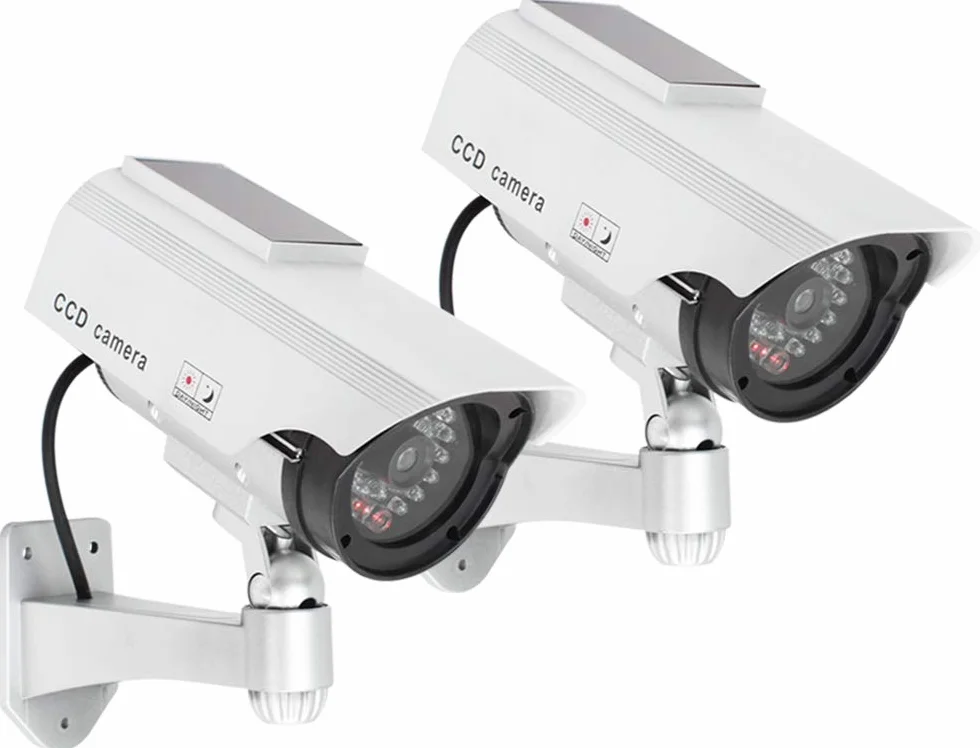 COM-FOUR® atrapa kamery 2x solarna z diodą LED ze wspornikiem ściennym do domu
