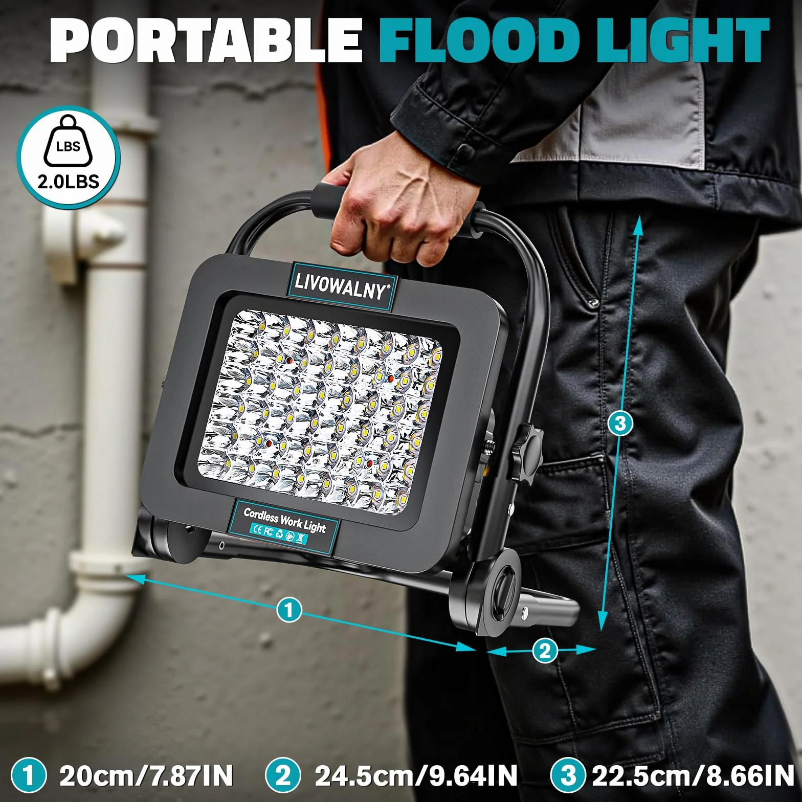 LIVOWALNY Reflektor budowlany LED do Makita, 18 V, 40 W, 4000 lm, przenośny, bezprzewodowy reflektor LED z 2 trybami jasności, do garażu, na kemping i plac budowy (bez baterii)