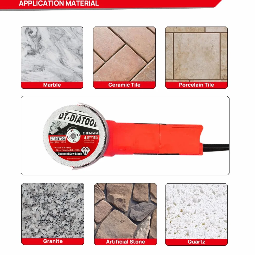 DT-DIATOOL Diamentowe ostrze 10 cm, 2 sztuki, do marmuru, płytek ceramicznych, płytek porcelanowych, granitu, sztucznego kamienia, lutowanej próżniowo, diamentowa tarcza tnąca do szlifierki kątowej,