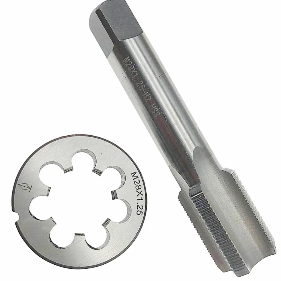 Zestaw gwintowników i narzynek M28 x 1,25, prawy, prosty, rowkowany, narzędzie do gwintowania, gwintownik M28 x 1,25, narzędzie ręczne, gwintownik i narzynka M28 x 1,25, prawy