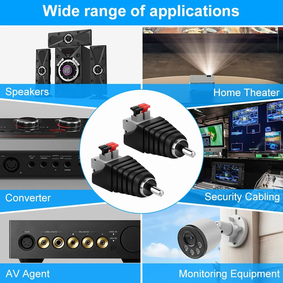 AXFEE 4 sztuki wtyków RCA, adapter RCA, adapter RCA do głośnika, wtyczka lutownicza, wtyczka głośnikowa, wtyczka cinch przykręcana, do transmisji sygnału audio/wideo AV