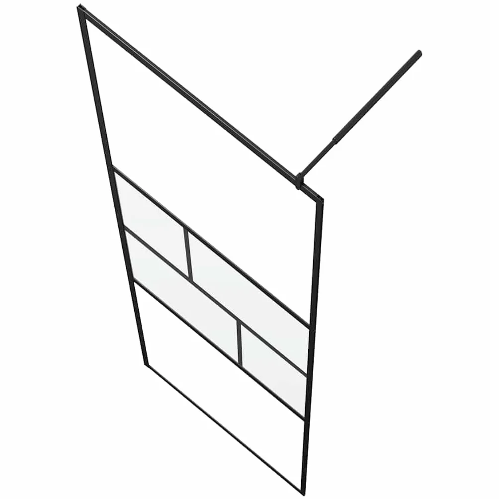 Ścianka prysznicowa Walk-in czarna ze szkła i aluminium, 115 x 195 x 0,5 cm, satynowane szkło ESG, przezroczyste wykończenie na górze i na dole, do łazienki i renowacji