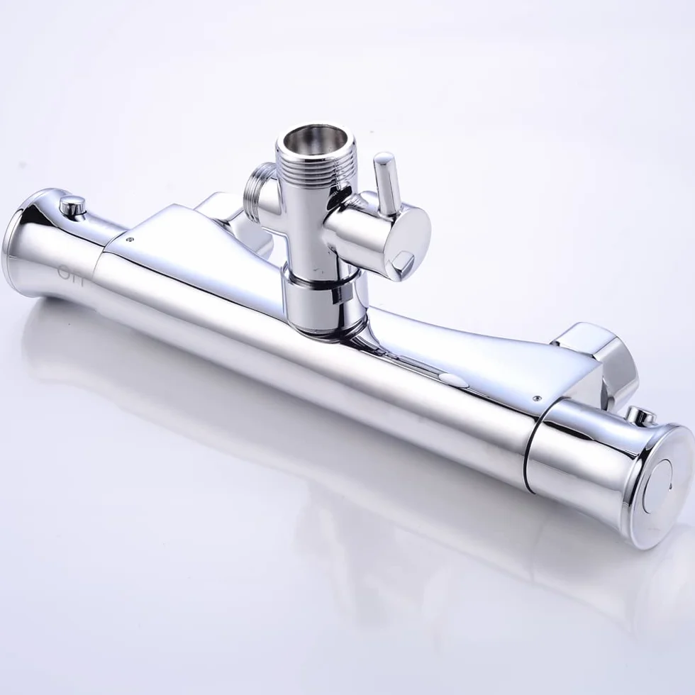 Bateria prysznicowa, termostat, bateria prysznicowa, bateria mieszakowa do prysznica, chrom, bateria z termostatem z przyciskiem bezpieczeństwa 38°C, rdzeń zaworu z pełnej miedzi