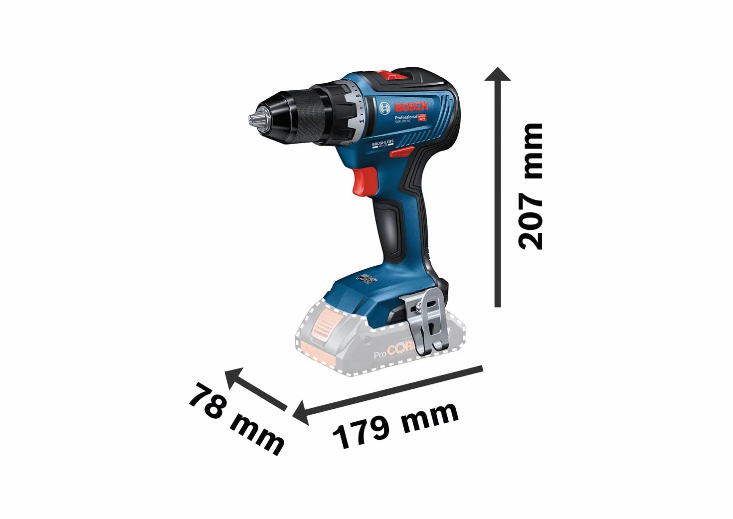Bosch Professional System profesjonalny 18 V firmy : wiertarko-wkrętarka akumulatorowa GSR 18V-55 (maks. moment obrotowy: 55 Nm, bez akumulatorów i ładowarki, walizka L-BOXX 136)