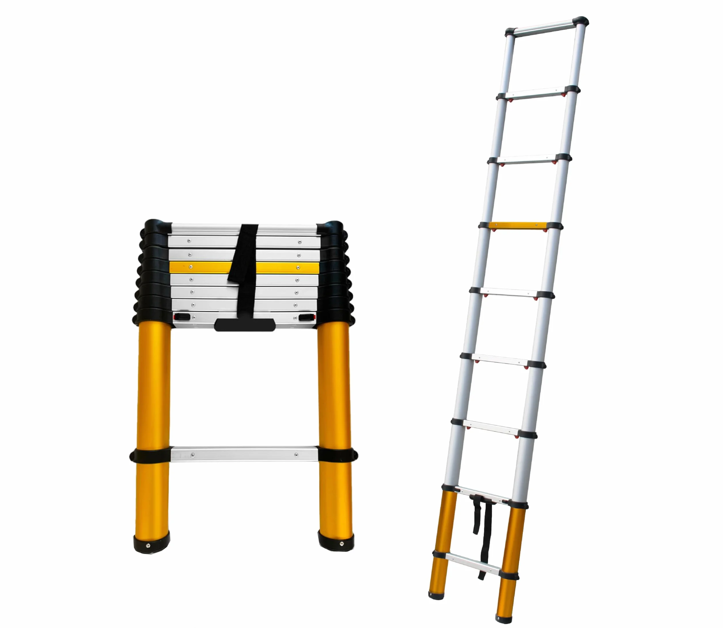 Drabest - MAX - Drabina teleskopowa - Uniwersalna Drabina Aluminiowa Składana - Maksymalne Obciążenie 150 kg - Drabina rozsuwana - 9 stopni - 0,49x2,63x0,1 m