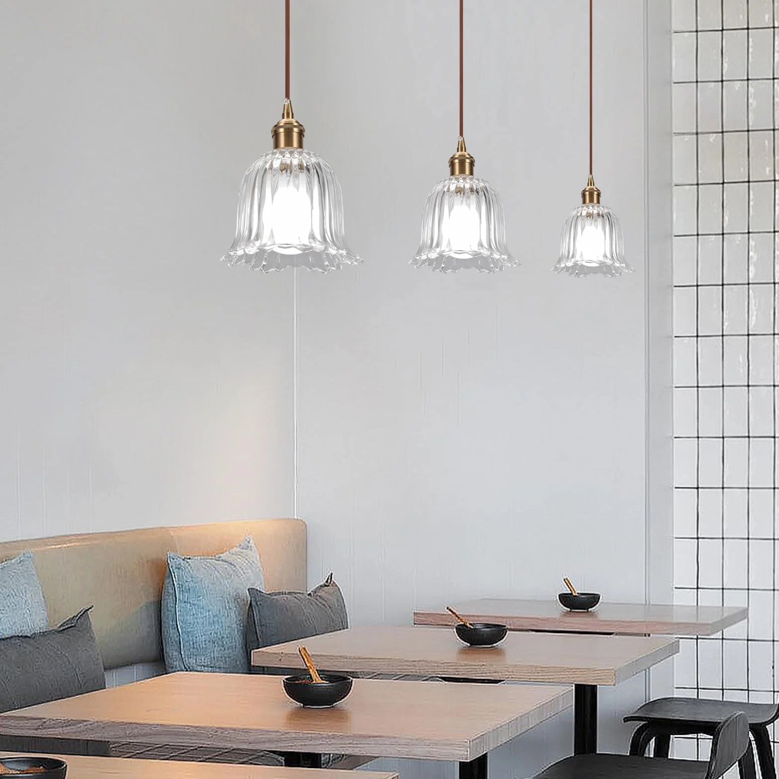 Zestaw 2 lamp wiszących w stylu vintage, przemysłowy, E27, kreatywny żyrandol z kwiatami, szklany klosz, lampa sufitowa do kuchni, jadalni, przedpokoju