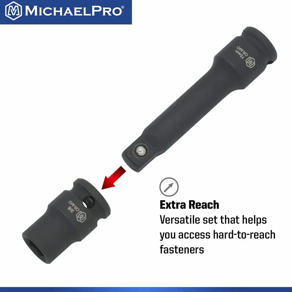 MichaelPro MP005035 Zestaw nasadek udarowych 3/20.3 cm, metryczne i standardowe rozmiary SAE (od 5/40.6 cm do 3/10.2 cm i 8 do 24 mm), 48-częściowy zestaw gniazd standardowych i głębokich, CR-MO