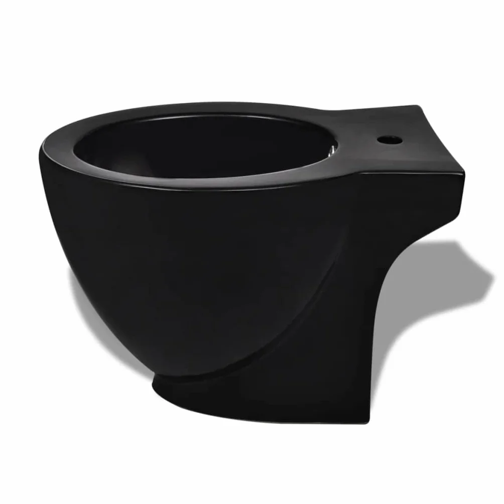 Ceramiczny zestaw bidetów do WC w kolorze czarnym, wolnoopadający, podwójne spłukiwanie 3/6 l, konstrukcja stojąca bez krawędzi, łatwa w pielęgnacji, idealny do łazienki i WC dla gości