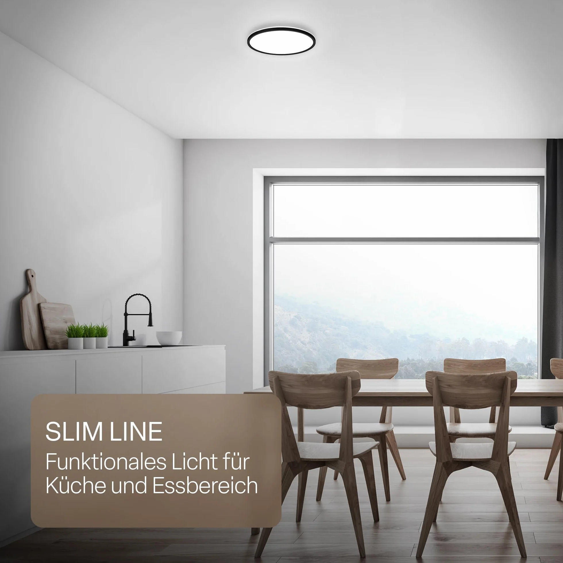 B.K.Licht - Panel LED z oświetleniem pośrednim, płaska forma i neutralne białe światło, klasa IP44, lampa sufitowa do łazienki, salonu oraz kuchni, 24 x 3 cm, czarny