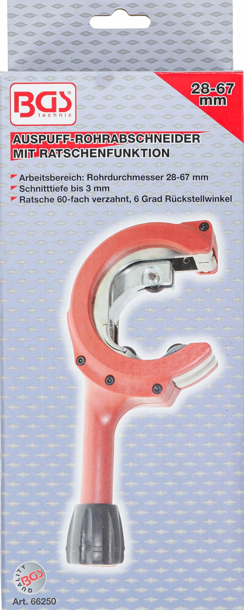 BGS 66250 Obcinak do rur wydechowych z funkcją grzechotki 28-67 mm