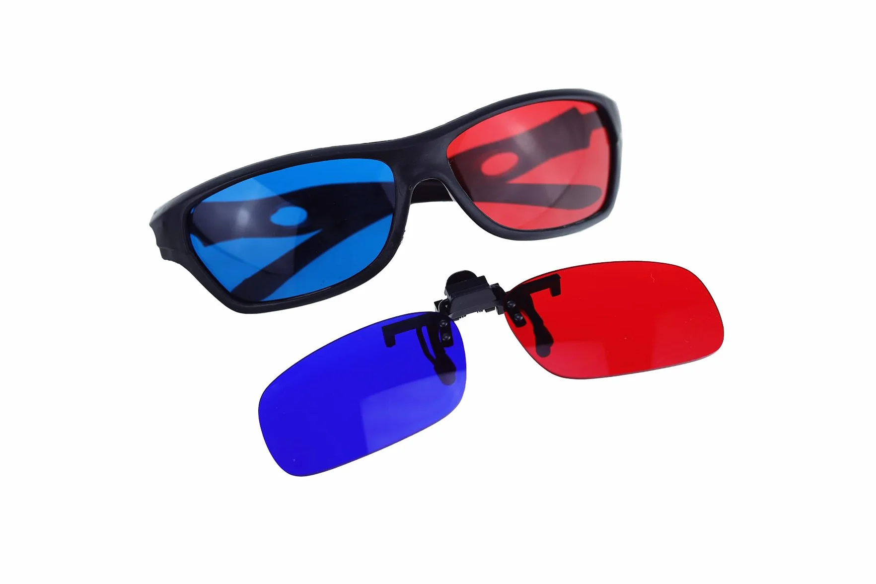 2x Czerwone i Niebiesko-zielone Okulary 3D Pasujące do Okularów Korekcyjnych na Filmy 3D, Gry i TV (1x Na Klips, 1x w Stylu Anaglifu)