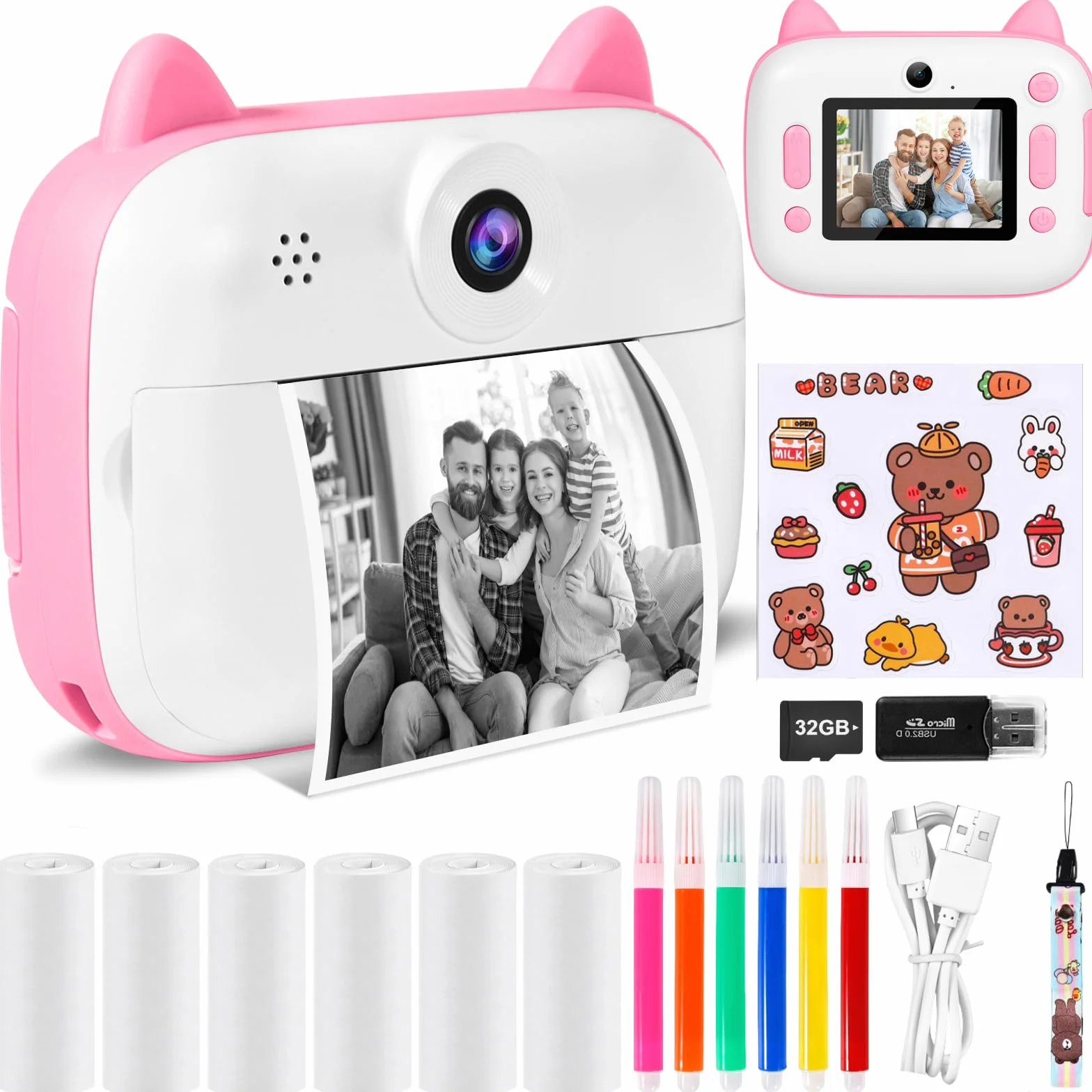Aparat fotograficzny dla dzieci 2,4" HD 1080P z kartą SD 32GB