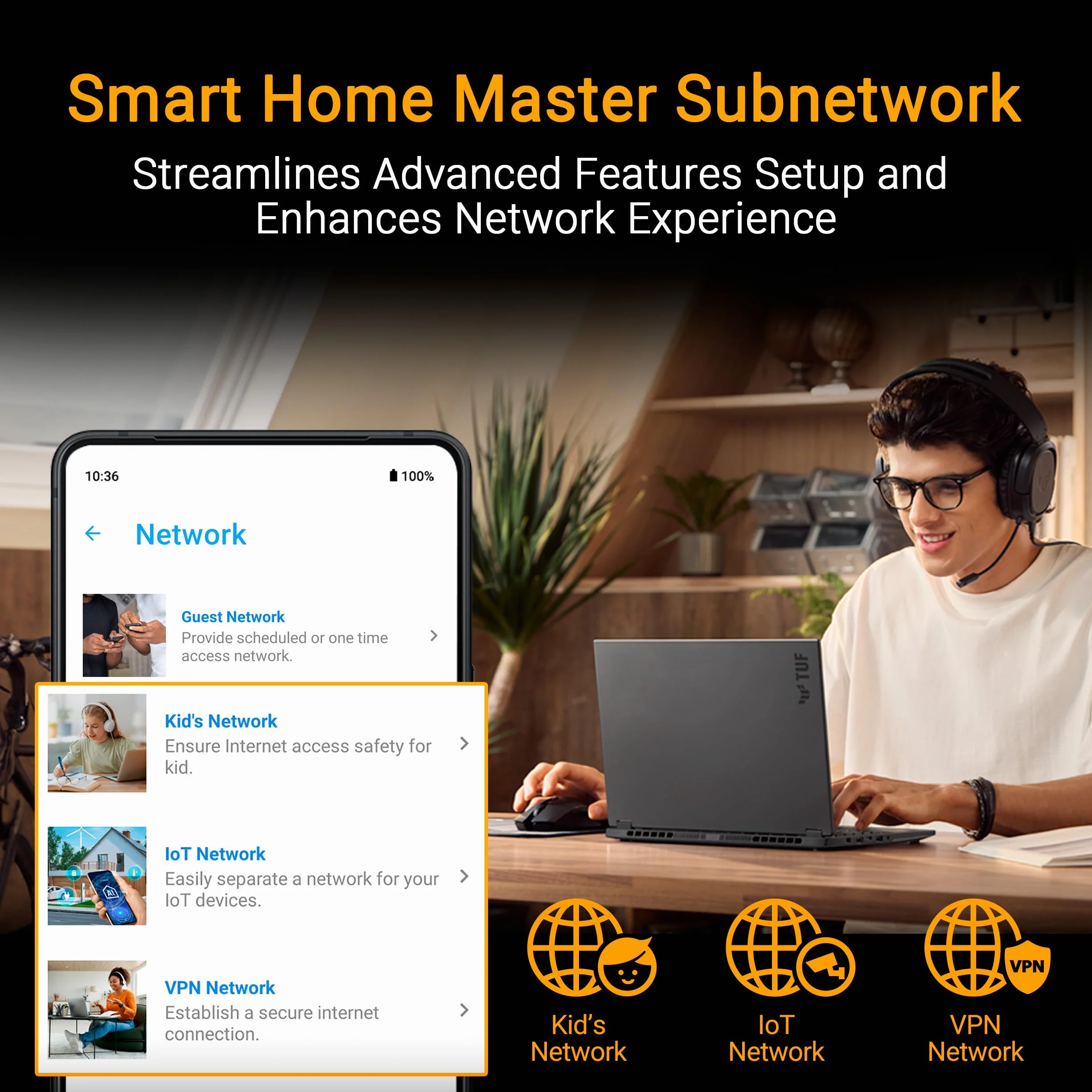 ASUS TUF Gaming BE9400 Tri Band WiFi 7 (802.11be) Extendable Router gamingowy (cztery porty 2.5G, 3-stopniowe przekierowanie portów, Smart Home Master, obsługa AiMesh i AiProtection dla bezpieczeństwa