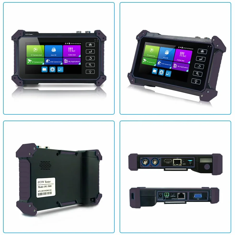 Tester CCTV, Fioletowy 5200C 12MP Tester IPC 8MP/AHD/CVI/TV/SDI kamery CCTV Monitor z VGA dla CFTV(TI-Z9652)