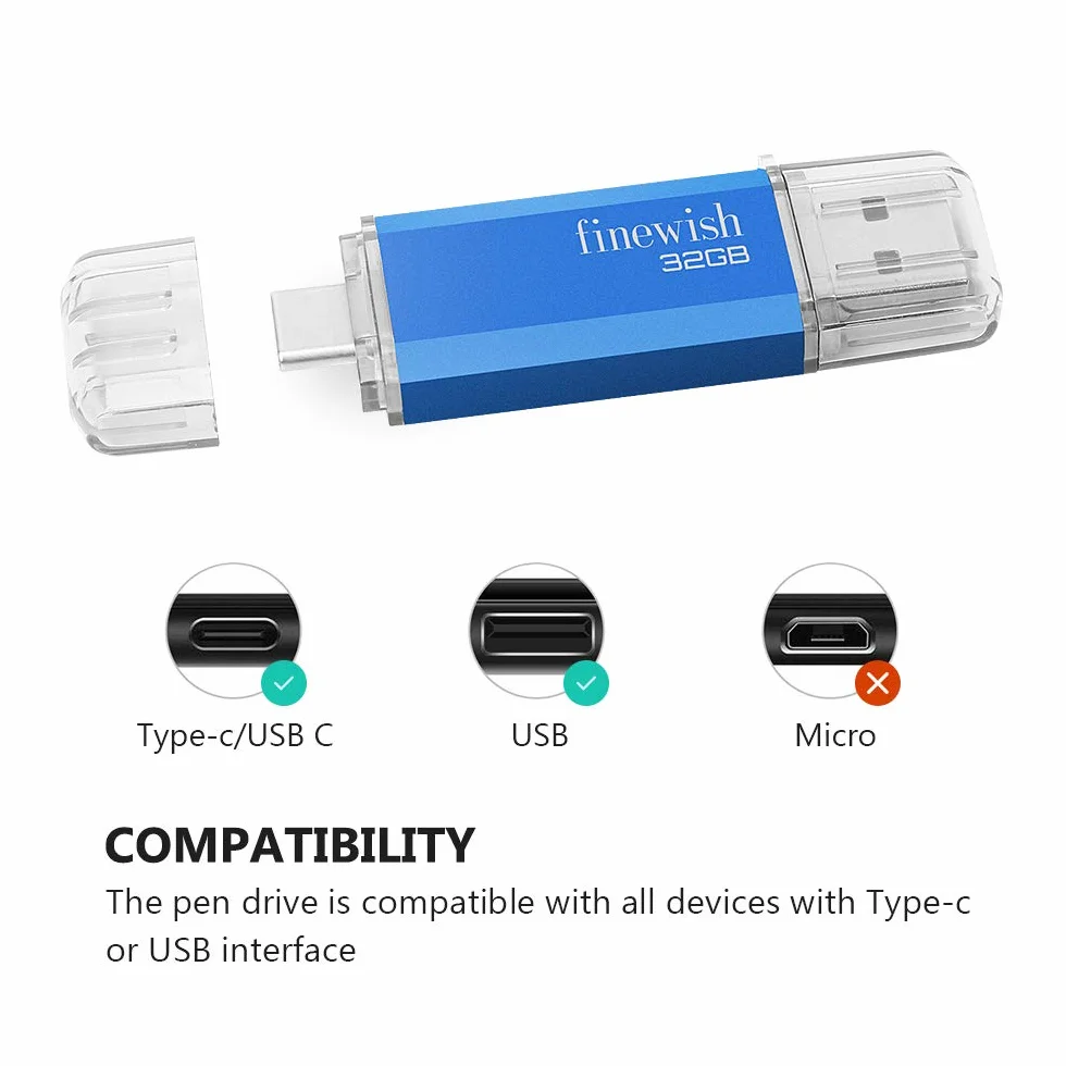 USB C Pendrive 32 GB, 2 w 1, pamięć flash typu C, przenośny Otg, do tabletów, nowego Macbooka, smartfonów z Android, Samsung, Huawei, Oneplus, niebieski
