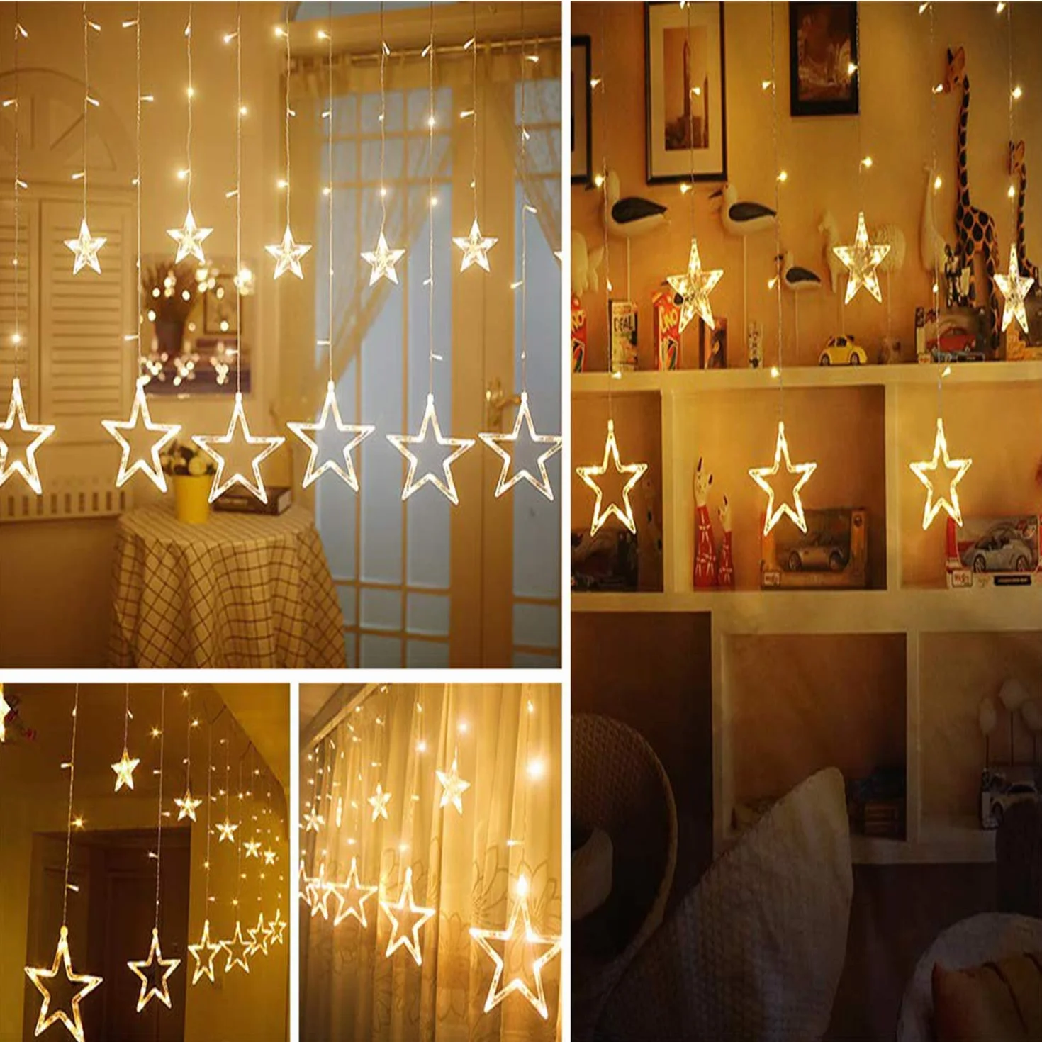 Dekoracja kurtyny świetlnej, 12 gwiazdek 108 diod LED 2,5 m, lampki świetlne LED, oświetlenie bożonarodzeniowe, zasilanie bateryjne (brak w zestawie), dekoracja wnętrz na wesele, do domu, choinki
