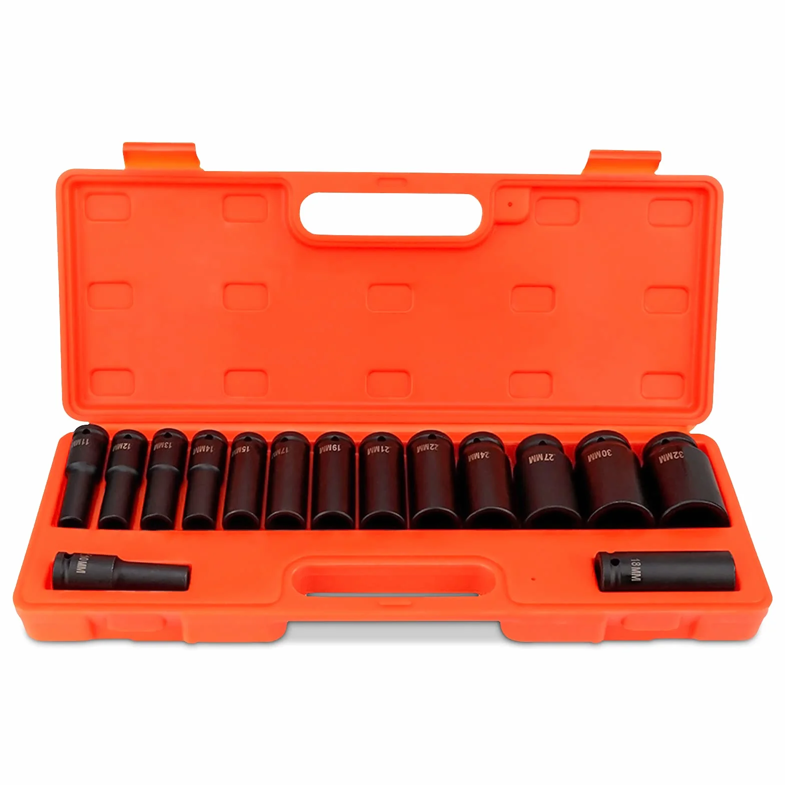 Zestaw nasadek udarowych, 15-częściowy, nasadki do kluczy nasadowych 1/2", 10-32 mm, zestaw końcówek udarowych do prac śrubowych