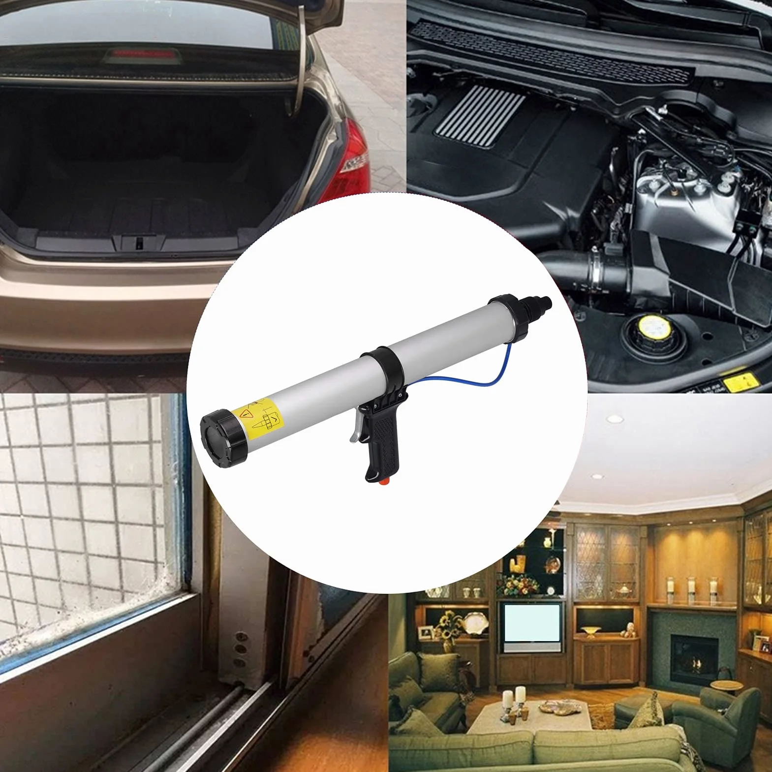 TARSHYRY Pistolet Uszczelniający, Pistolet Silikonowy Pneumatyczny Pneumatyka Pneumatyczna 600 Ml Powietrza Zasilana Pistoletem Aluminium Aluminium Strzępy Kaulingowy do Dekoracji Budynku, Kontenery