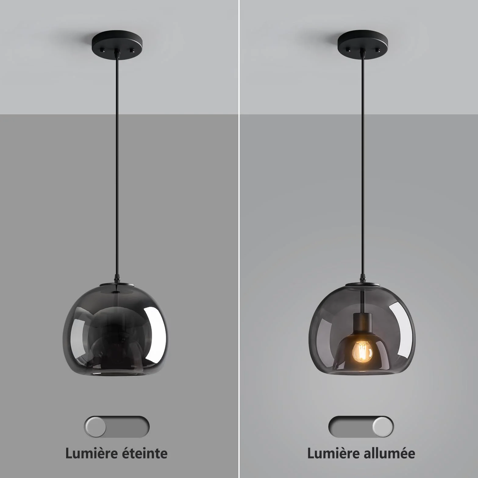 Globe Rauch szare szklane lampy wiszące, wyspa kuchenna, nowoczesna lampa wisząca, 1-żarówkowa, E27, retro, lampa wisząca do sypialni, na wyspę kuchenną, jadalnię