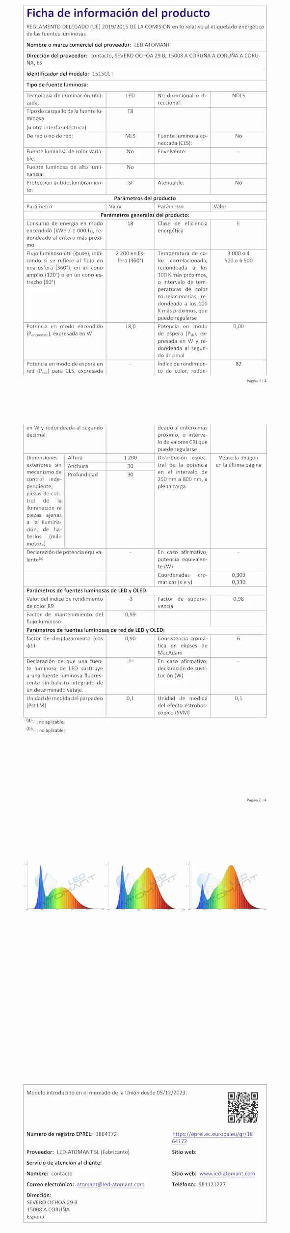 LED ATOMANT Opakowanie z 4 lampkami LED 120 cm 18 W, CCT (przełącznik wyboru koloru ciepła biel, neutralna biel lub zimna biel), 2200 lumenów, rozrusznik w zestawie, norma T8