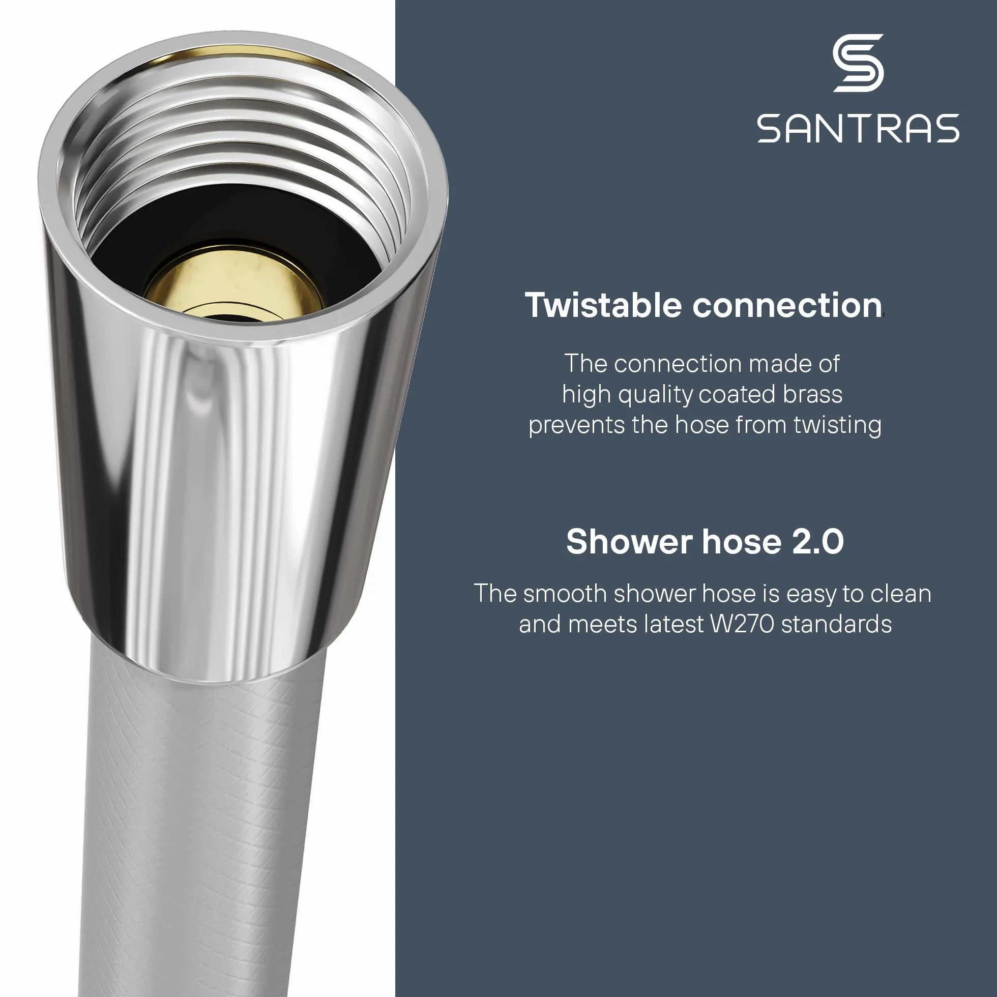 SANTRAS® Wąż prysznicowy Premium Chrome 1,50 m Made in Germany z funkcją oszczędzania wody – wyjątkowo elastyczny i odporny na skręcanie z ogranicznikiem przepływu – wąż prysznicowy o wyglądzie stali