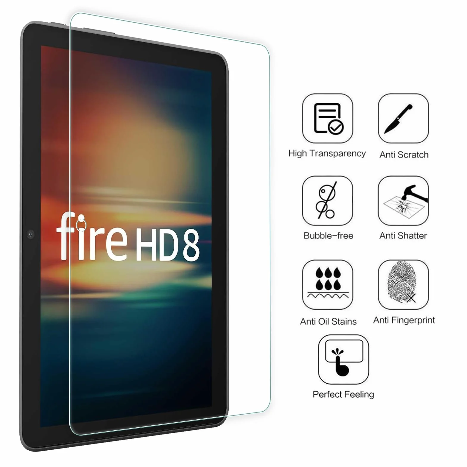 Szkło hartowane Ochrona ekranu dla Amazon Fire HD 8/8 Plus 2024/2022/2020, 2 szt.