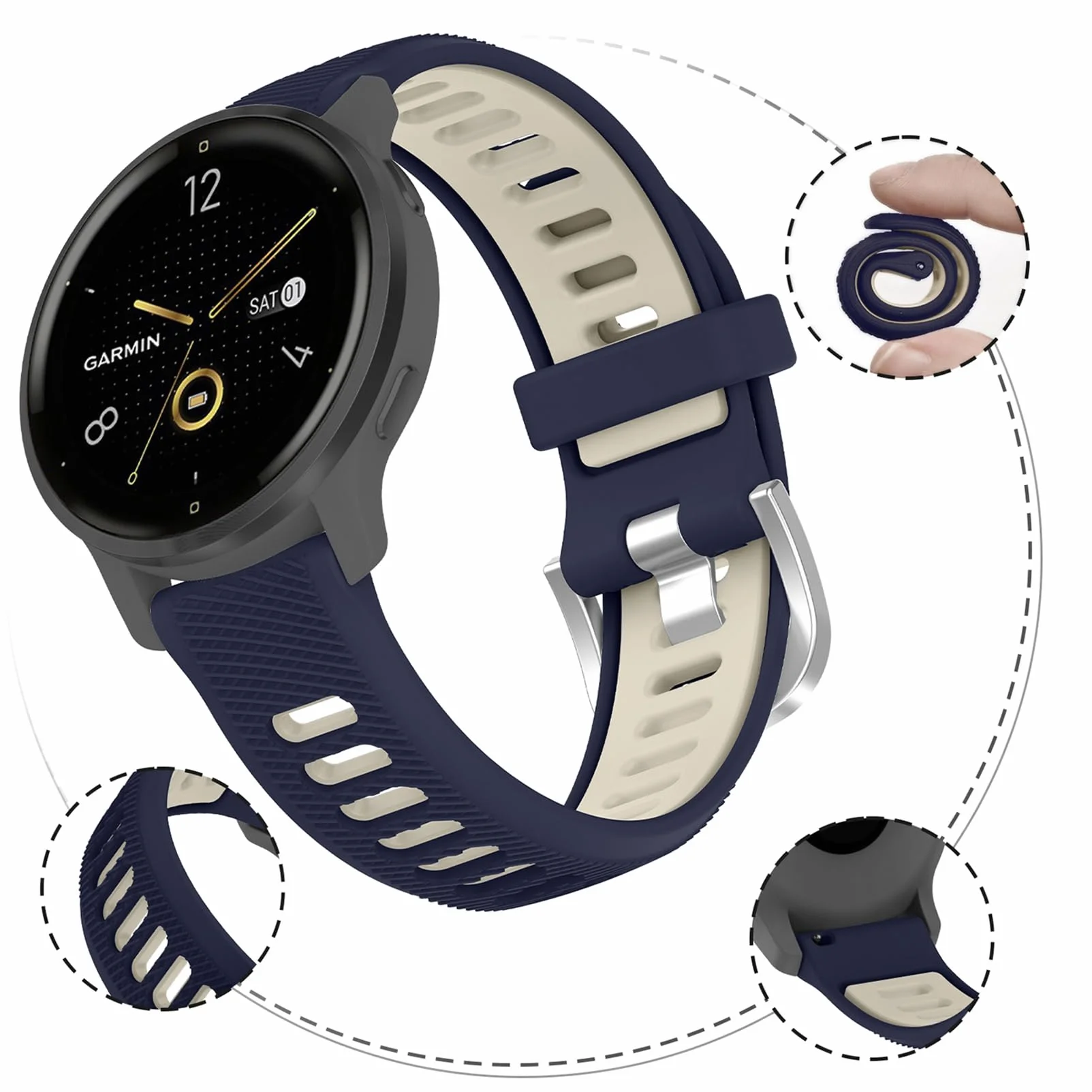 Bransoletka silikonowa 18-22 mm kompatybilna z Garmin Venu 2S, Vivoactive 4S, Venu 3S, Forerunner 265S