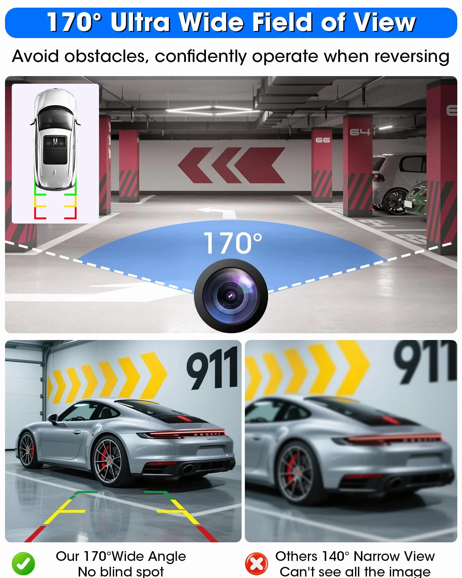 Kamera cofania AHD 1080P IP69 wodoodporna 170° szeroki kąt 12V-24V uniwersalna