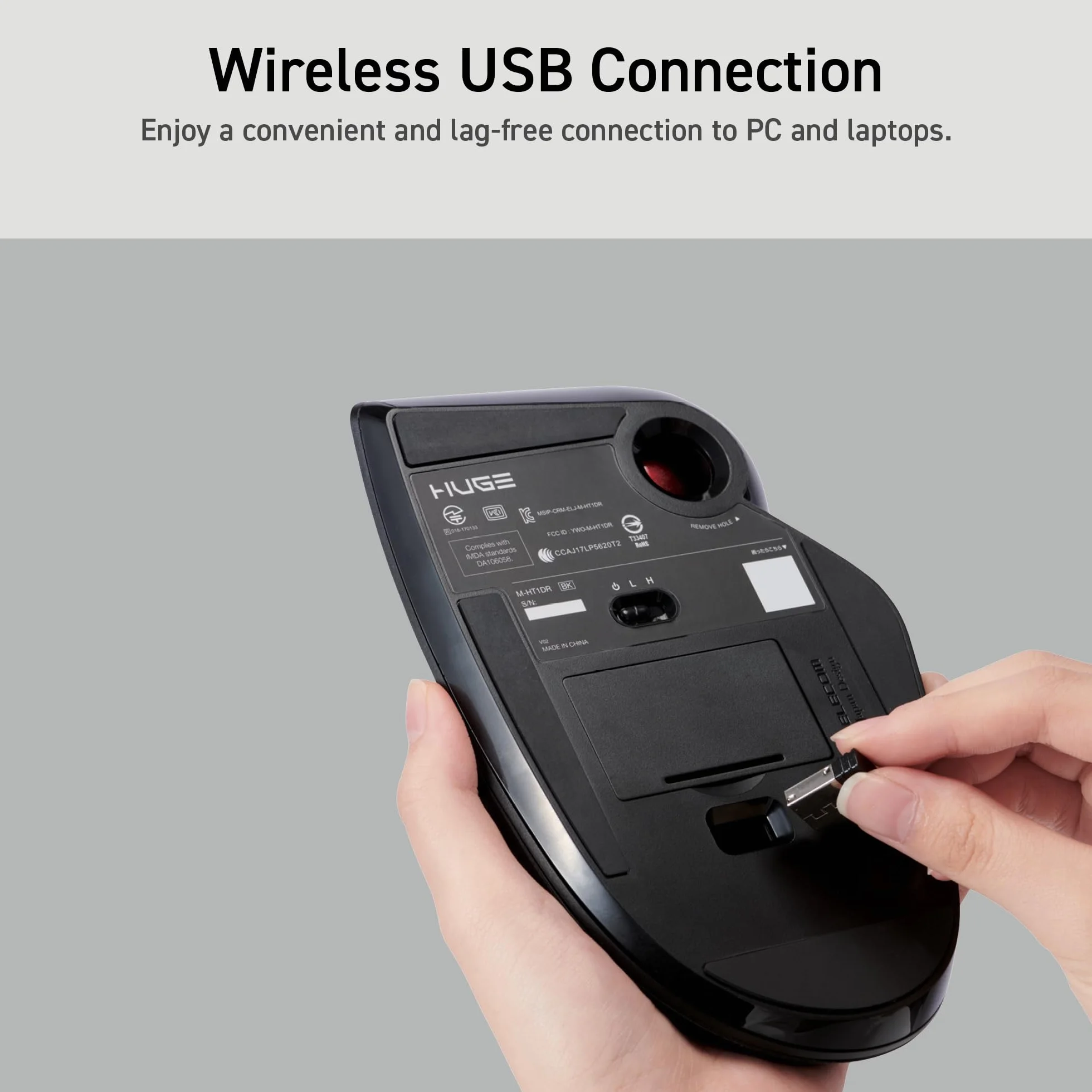 Elecom 2,4 GHz bezprzewodowa, obsługiwana palcem, duża mysz Trackball z 8 przyciskami i płynnym śledzeniem, precyzyjnym optycznym czujnikiem do gier (M-HT1DRBK)